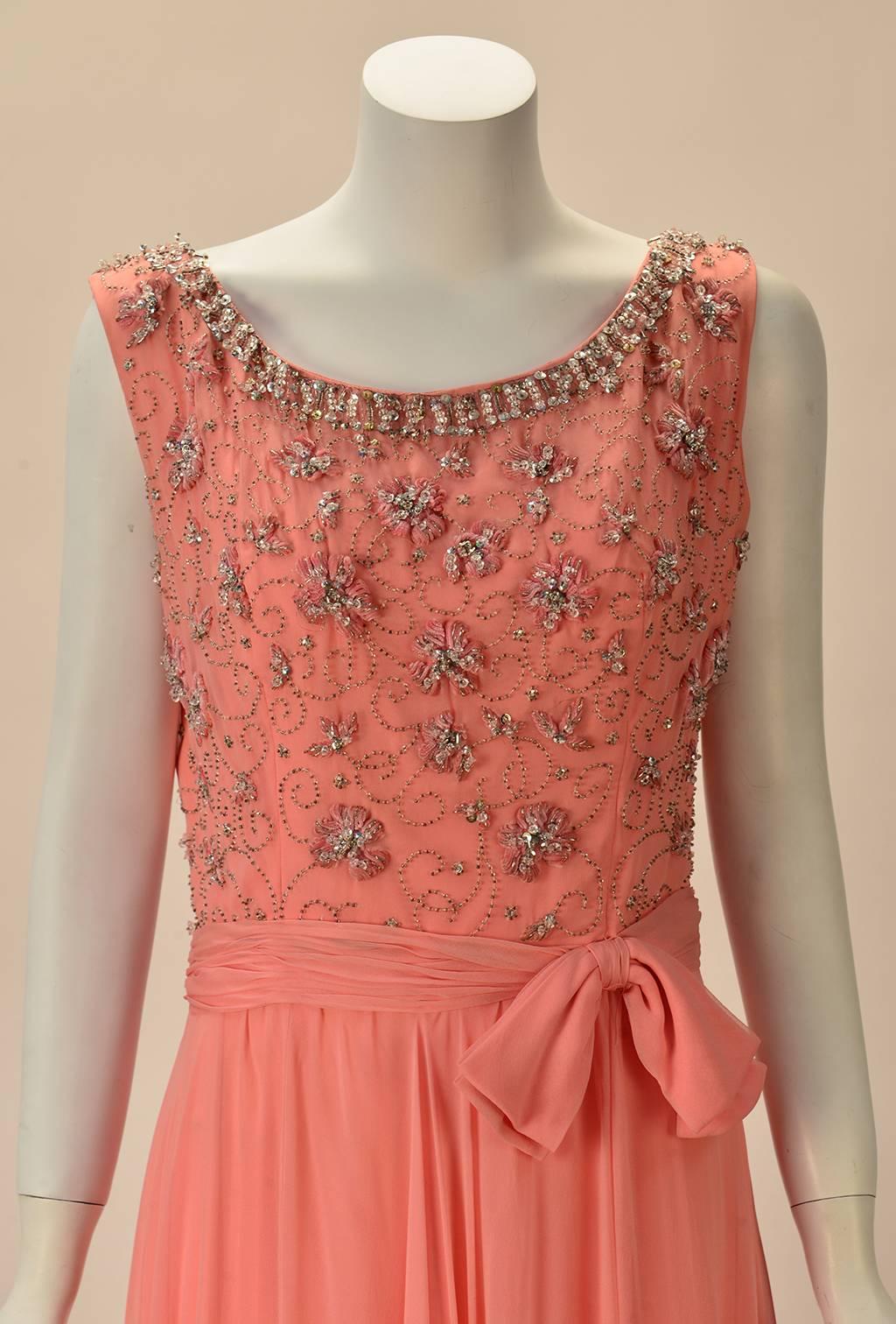 Women's 1960s Pink Chiffon Beaded Dress 