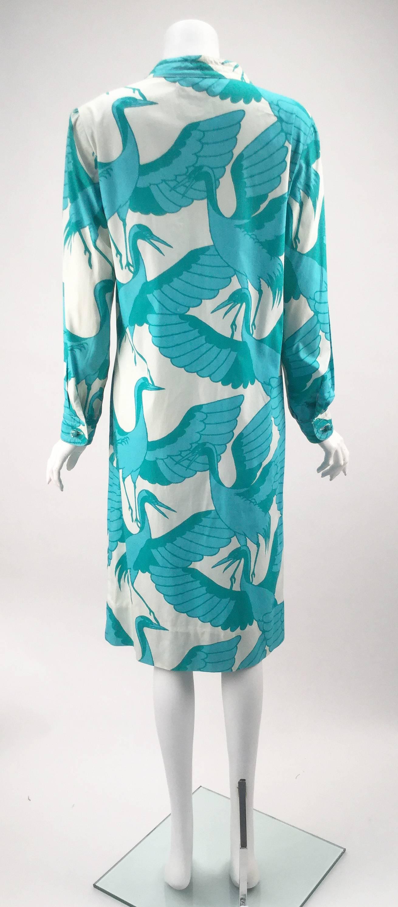 Blue Hand Screened Thai Cotton Shirt Dress, 1970s 