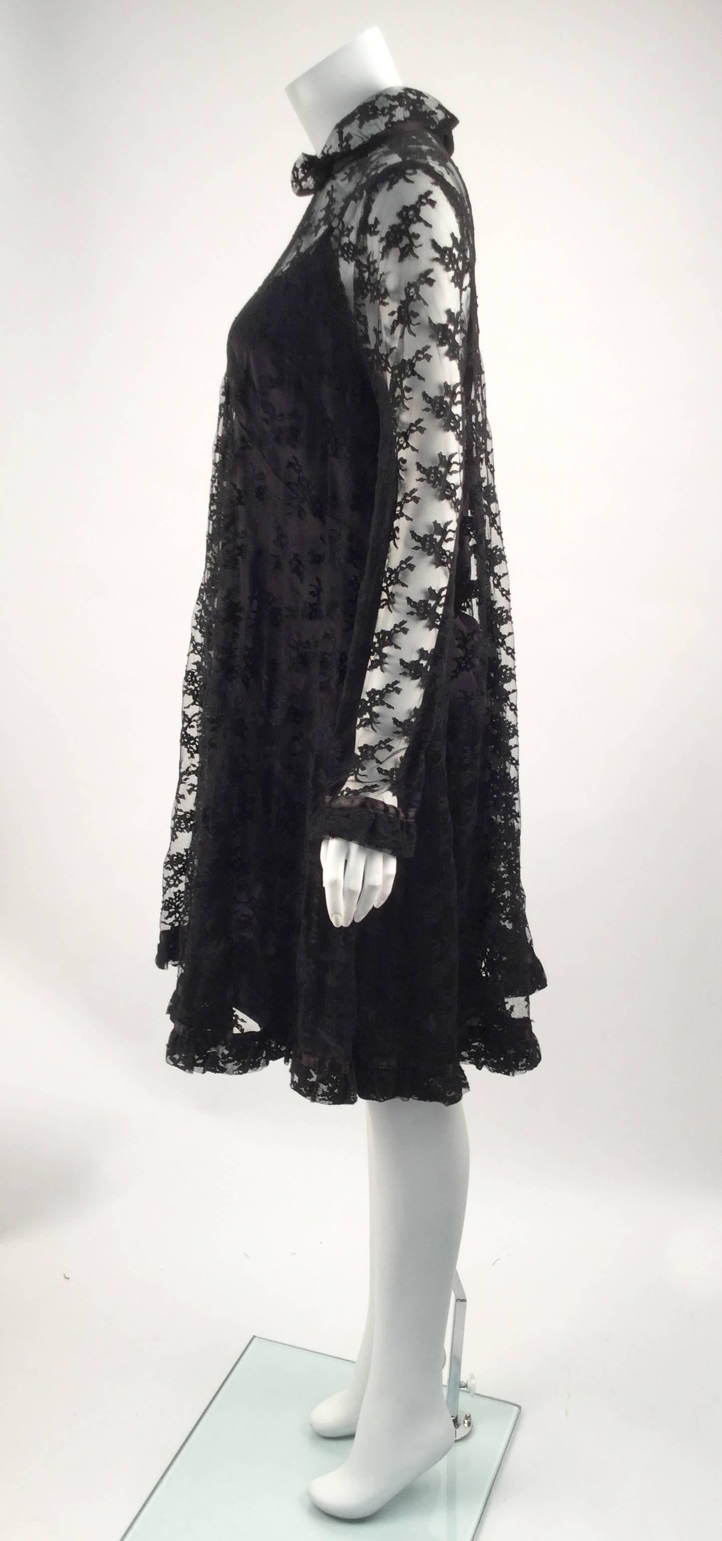 Black Chantilly Lace Custom Vintage Knee Length Dress, 1960s   1