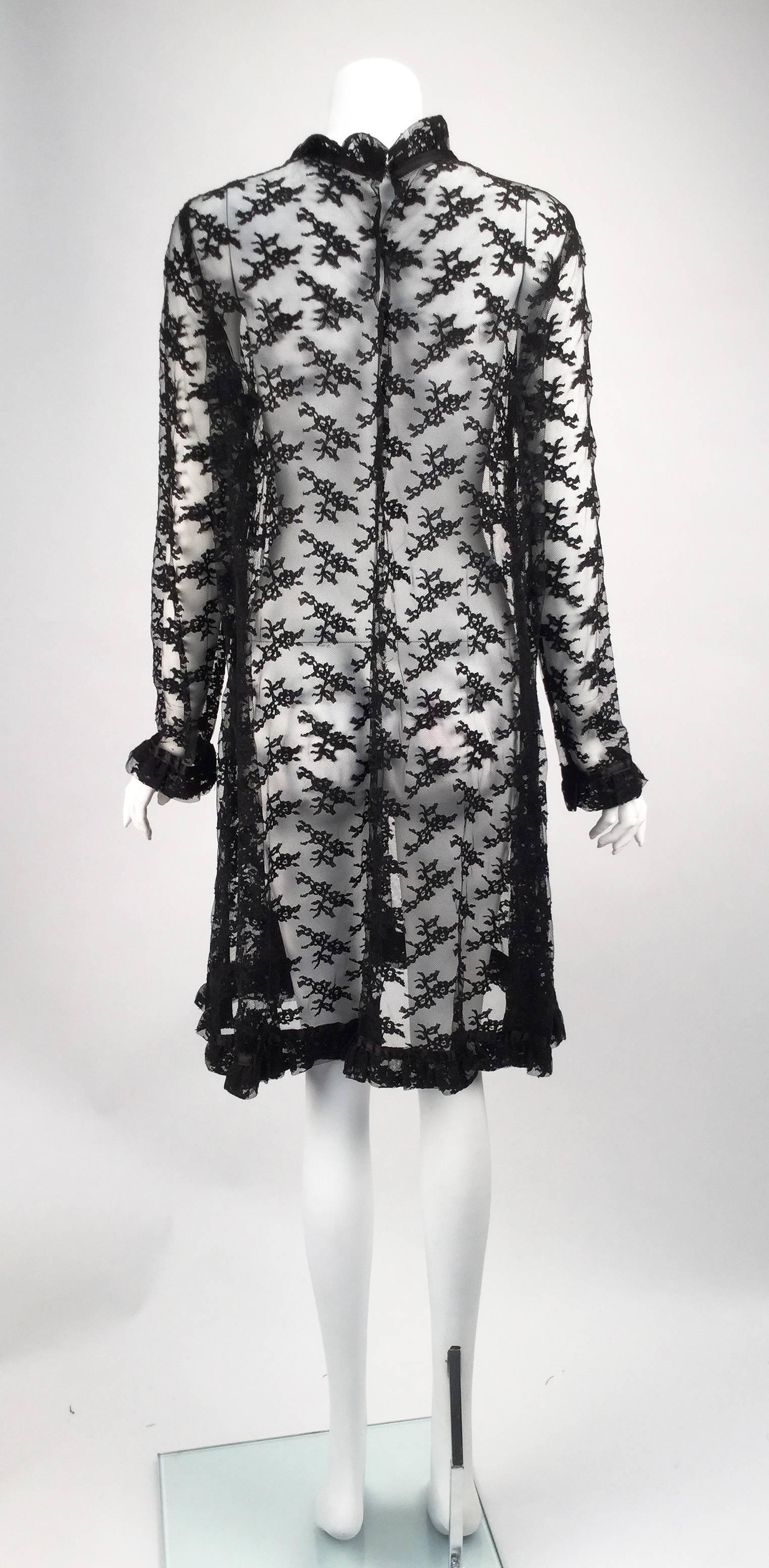 Black Chantilly Lace Custom Vintage Knee Length Dress, 1960s   In Excellent Condition In Houston, TX