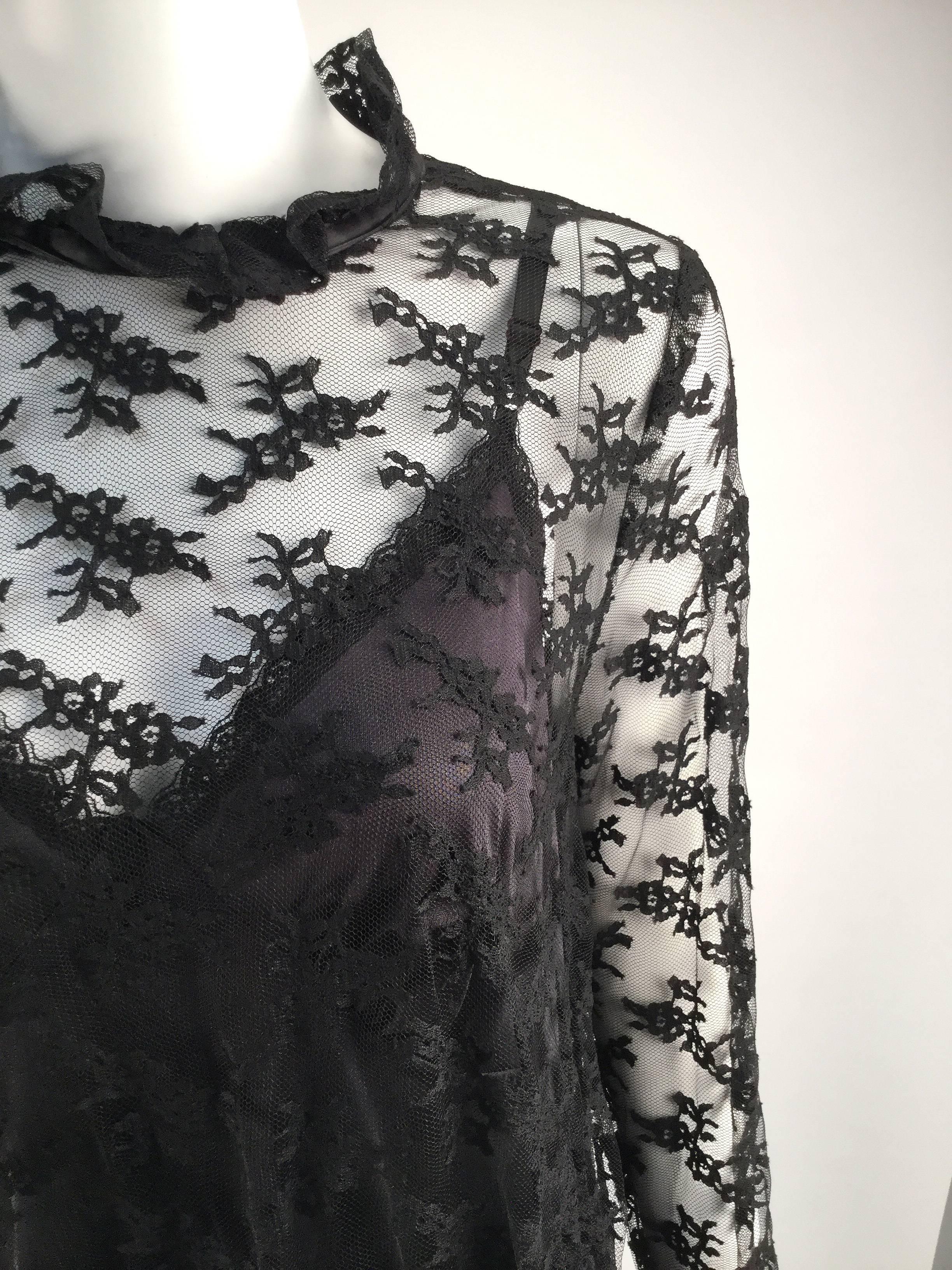 Black Chantilly Lace Custom Vintage Knee Length Dress, 1960s   3