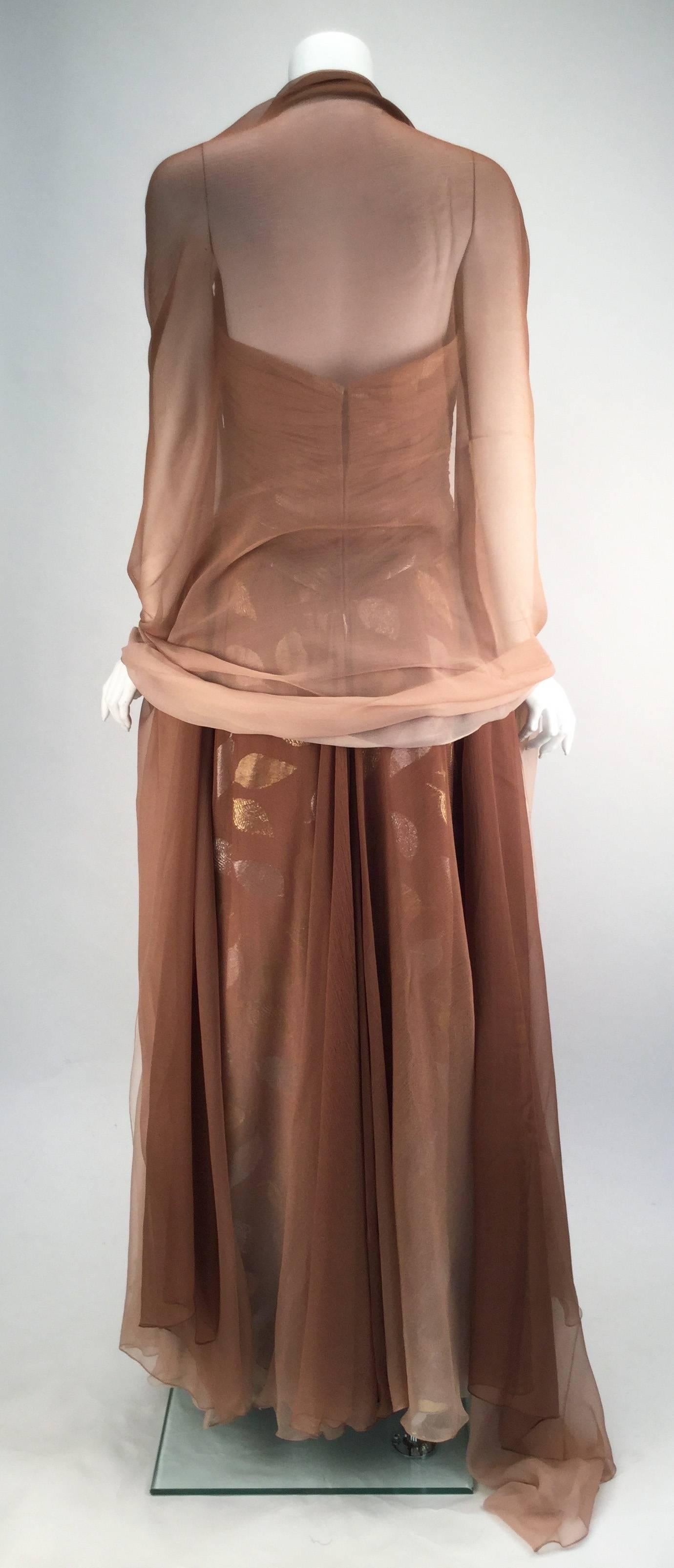 Women's Bob Mackie Ombre Taupe Silk Crepe Gown, 1980s 