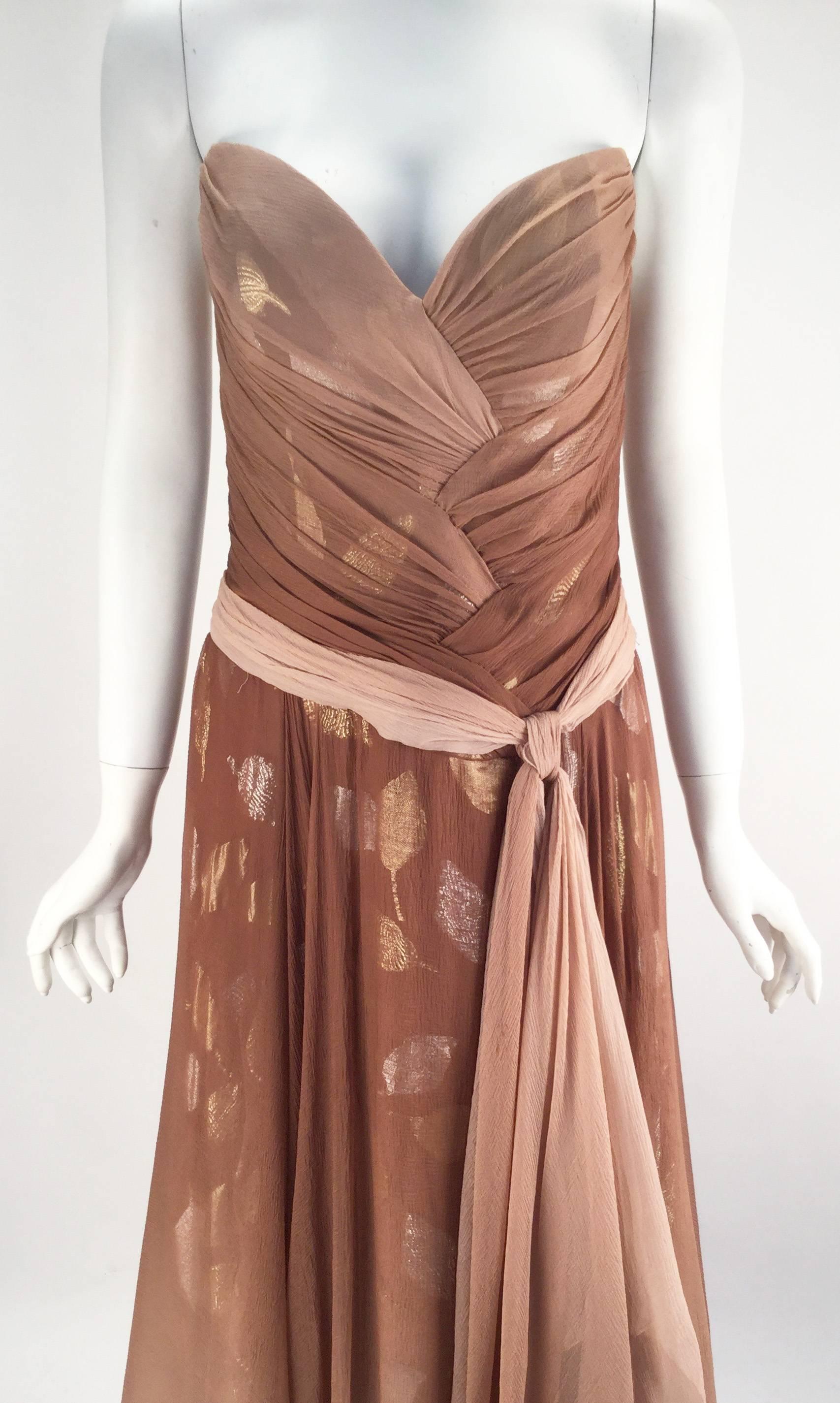 Bob Mackie Ombre Taupe Silk Crepe Gown, 1980s  In Excellent Condition In Houston, TX