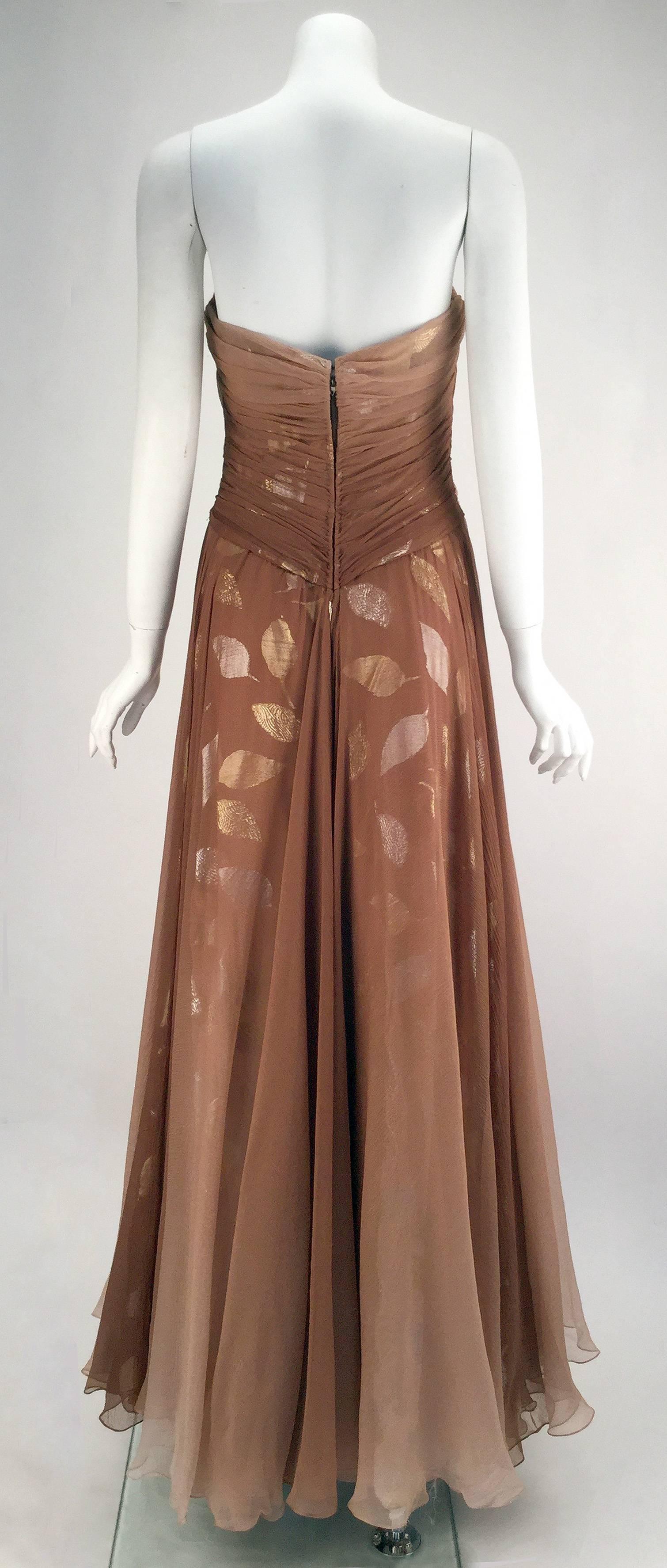 Brown Bob Mackie Ombre Taupe Silk Crepe Gown, 1980s 