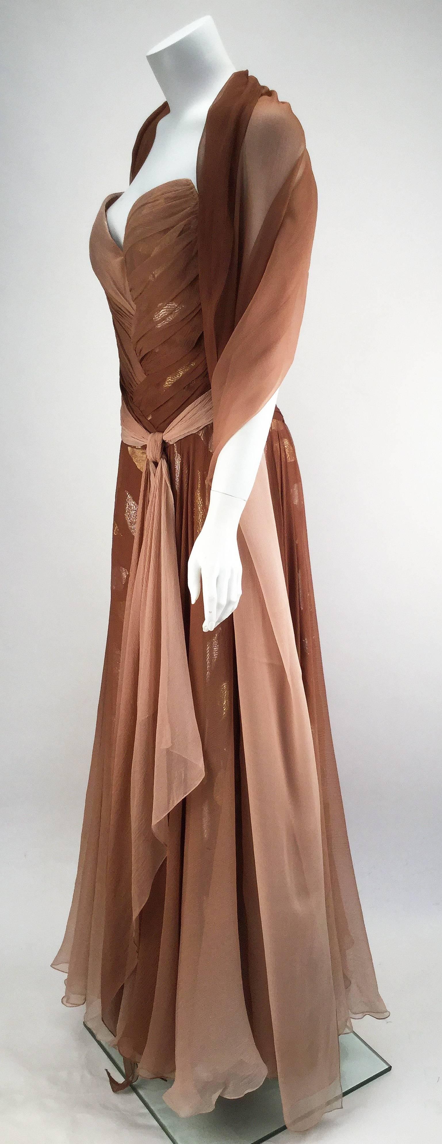 Bob Mackie Ombre Taupe Silk Crepe Gown, 1980s  1