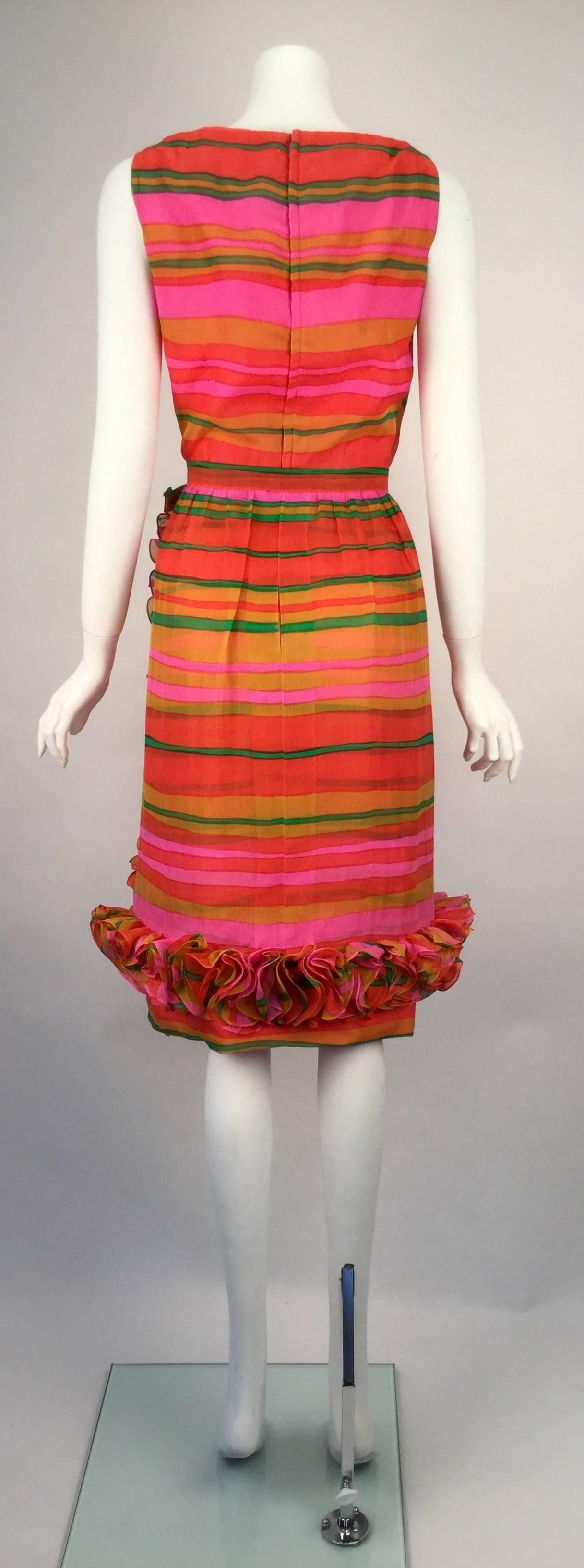 1960s Bill Blass Multicolored Chiffon Striped day Dress  In Good Condition For Sale In Houston, TX