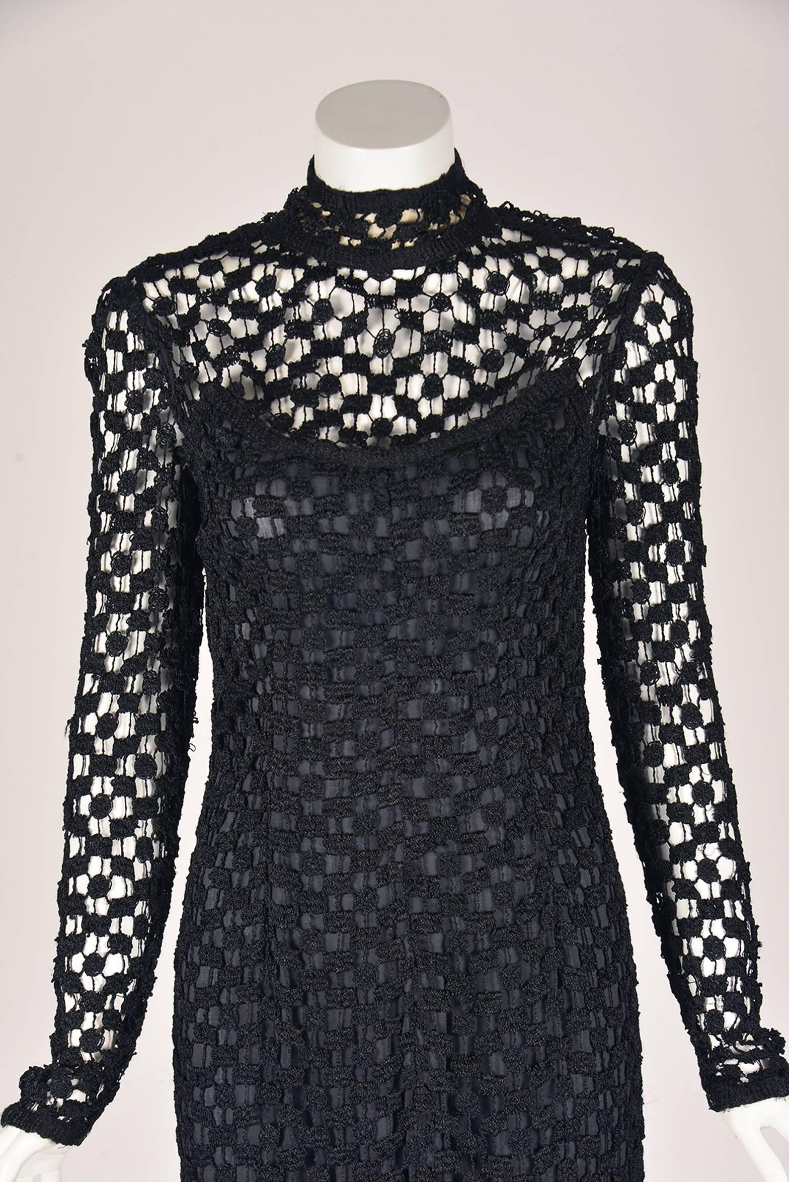 Women's 1970s Pat Sandler Black Crochet Gown For Sale