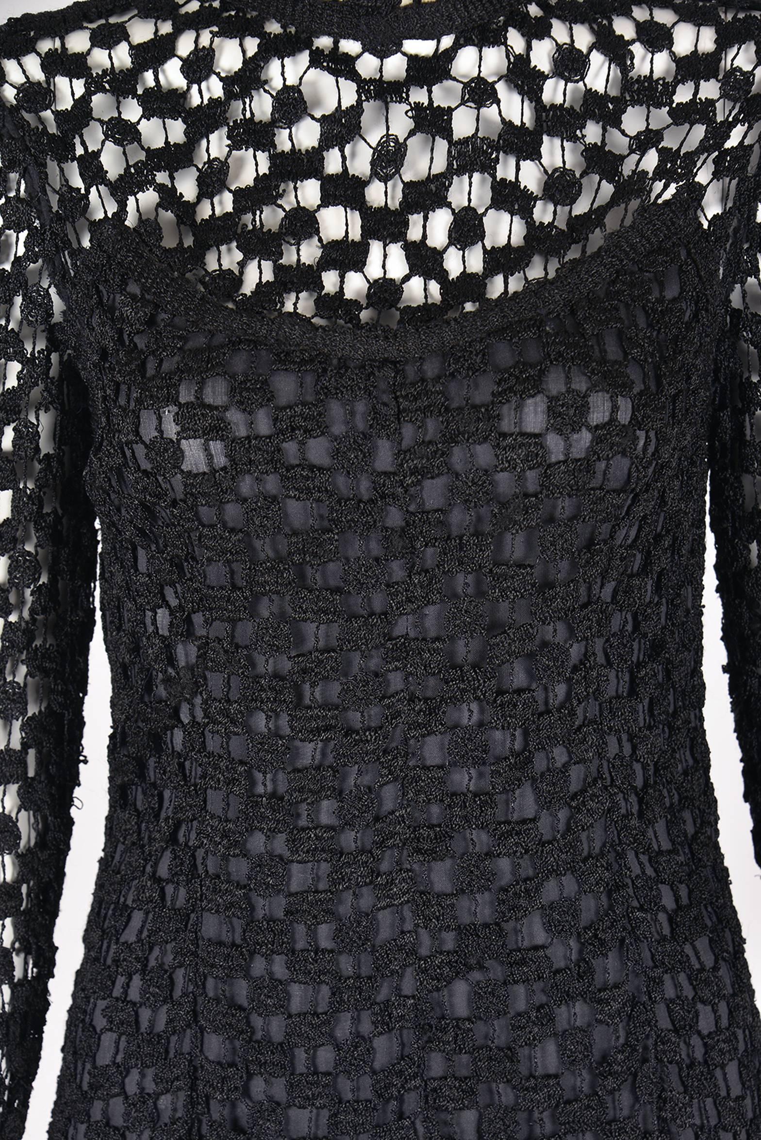 1970s Pat Sandler Black Crochet Gown For Sale 1