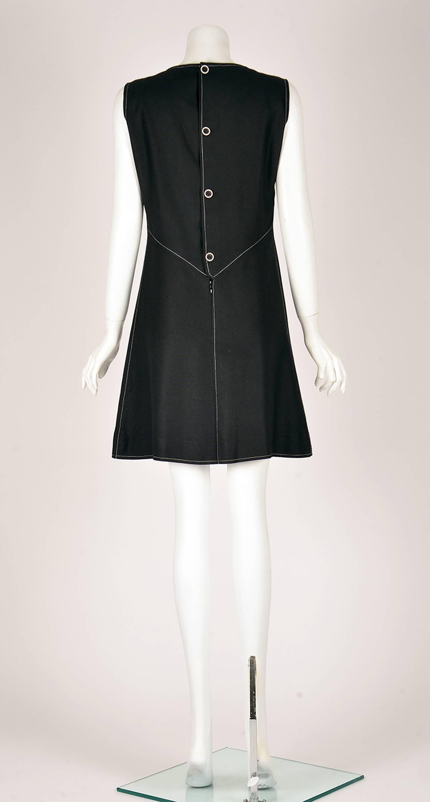 1980s Courreges Mod Style Black Dress  In Good Condition In Houston, TX