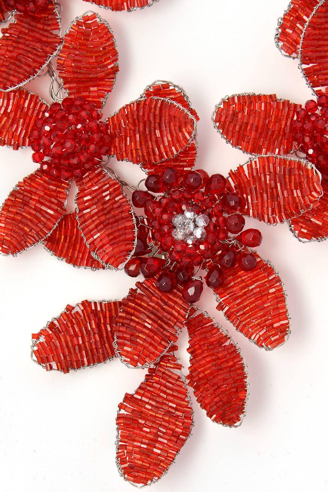 Vilaiwan Red Beaded Brooch Wire Necklace  3