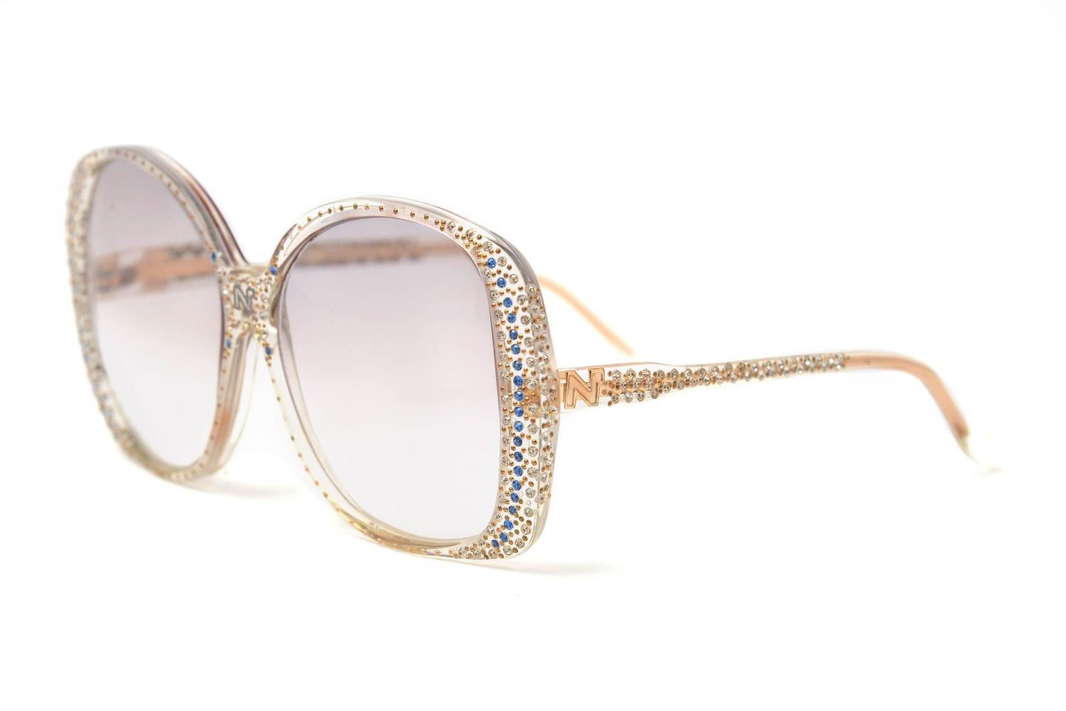 1980s Nina Ricci Clear Prescription Sunglasses with Rhinestones For