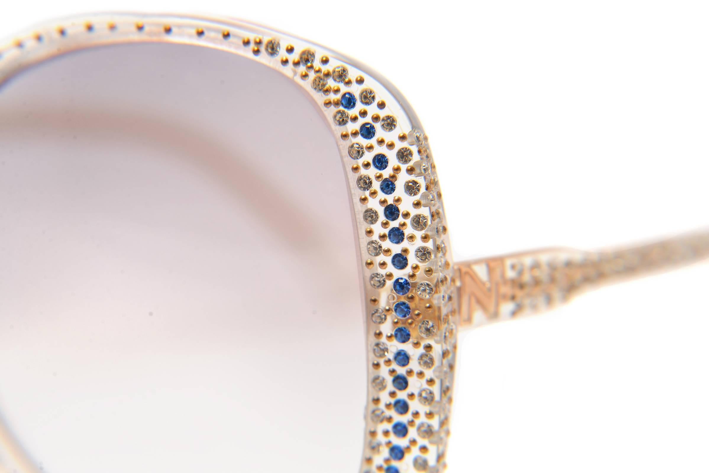 1980s Nina Ricci Clear Prescription Sunglasses with Rhinestones In Excellent Condition In Houston, TX