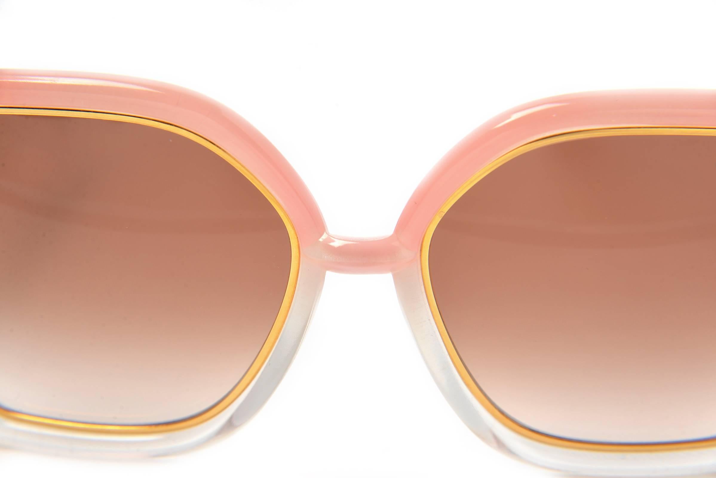 Classic 1970s Ted Lapidus Pink and Gold Oversized Sunglasses 1