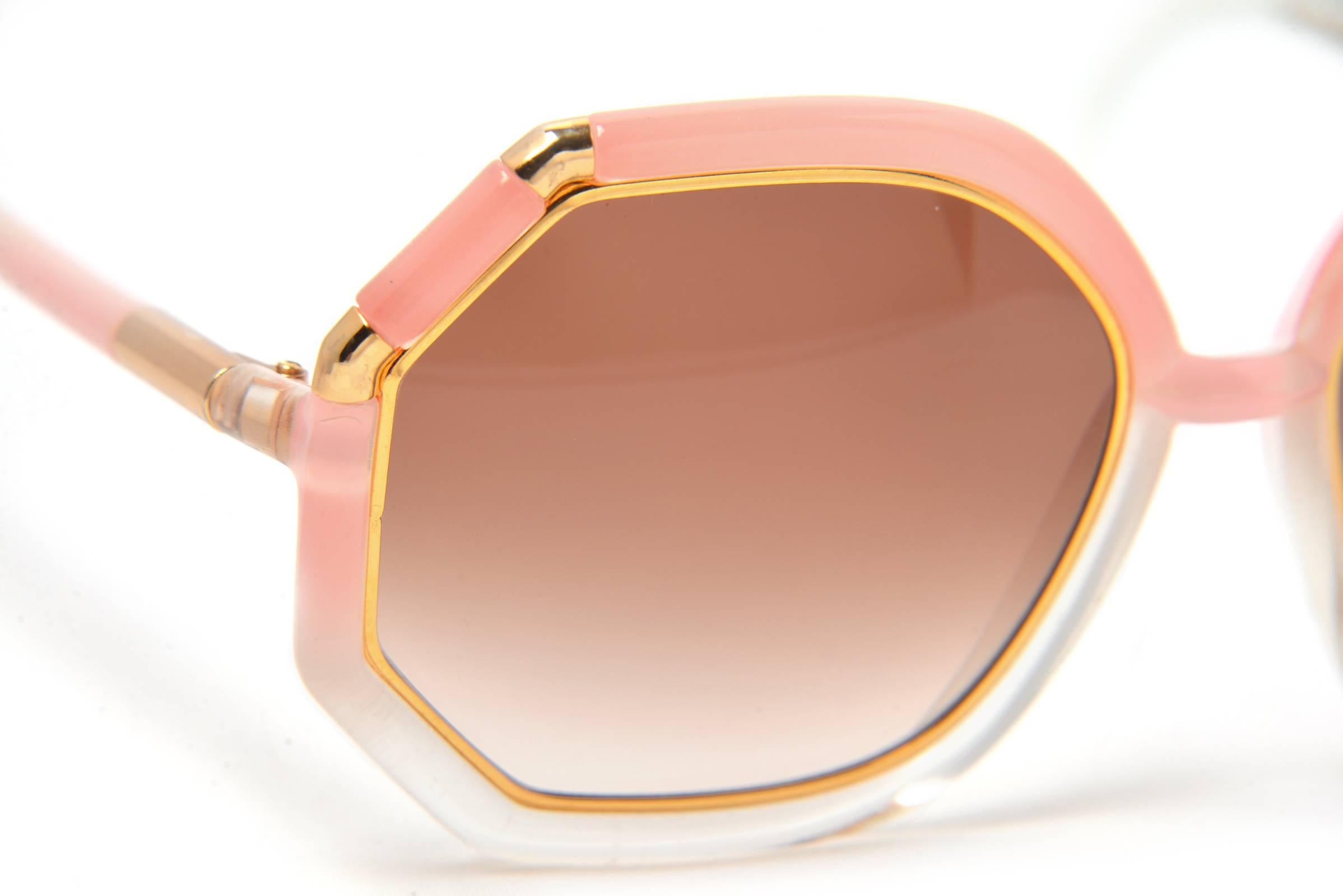 Classic 1970s Ted Lapidus Pink and Gold Oversized Sunglasses 2