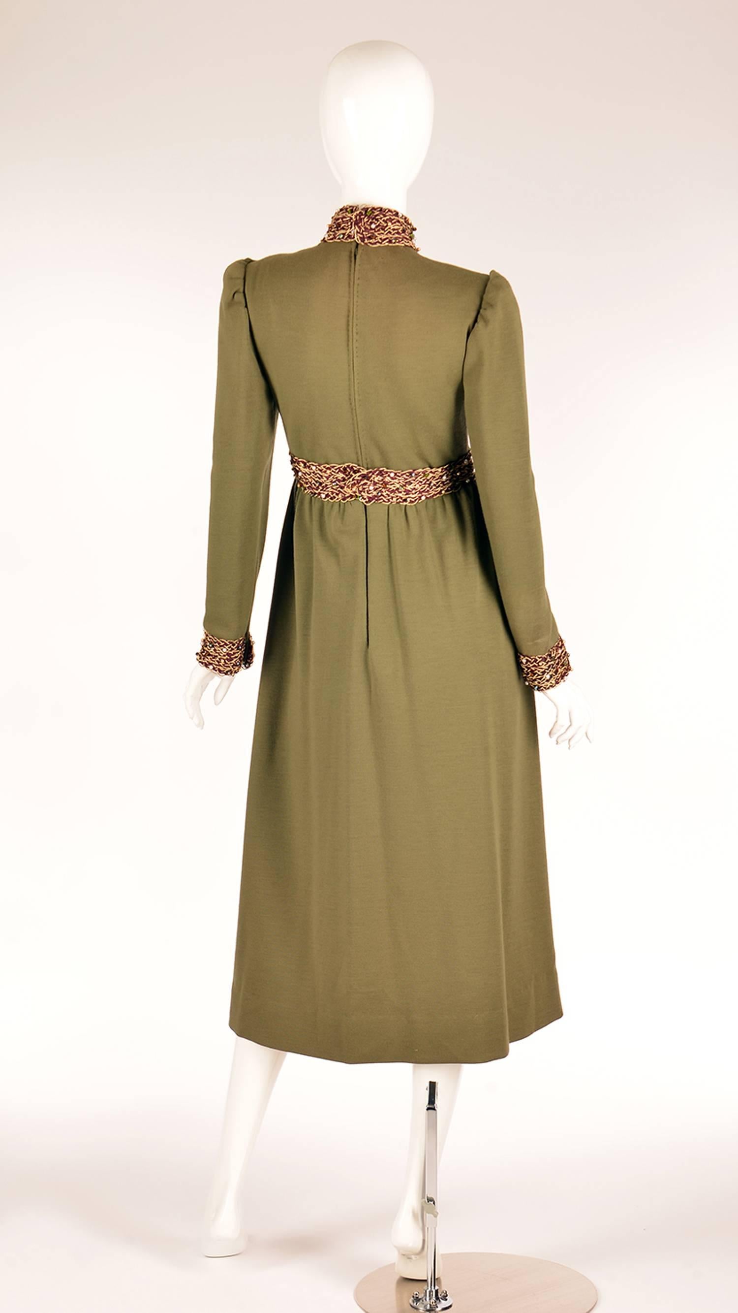 Late 1960s Geoffrey Beene Olive Green Dress In Excellent Condition In Houston, TX