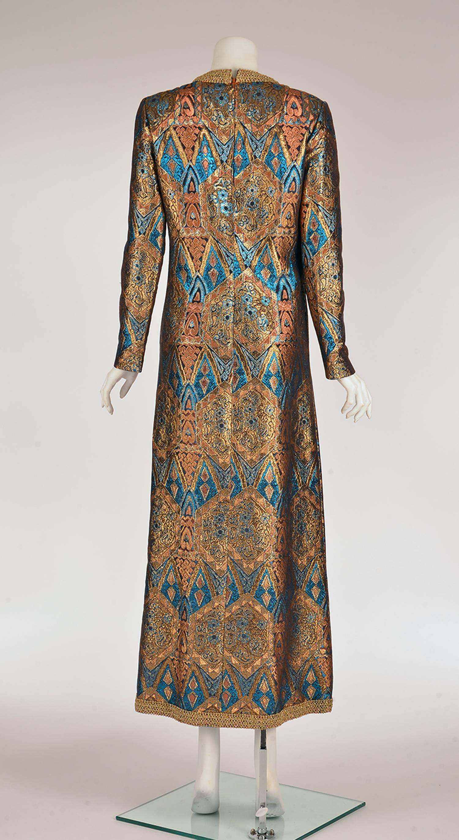 Brown Gold blue and copper Metallic Caftan, 1960s  