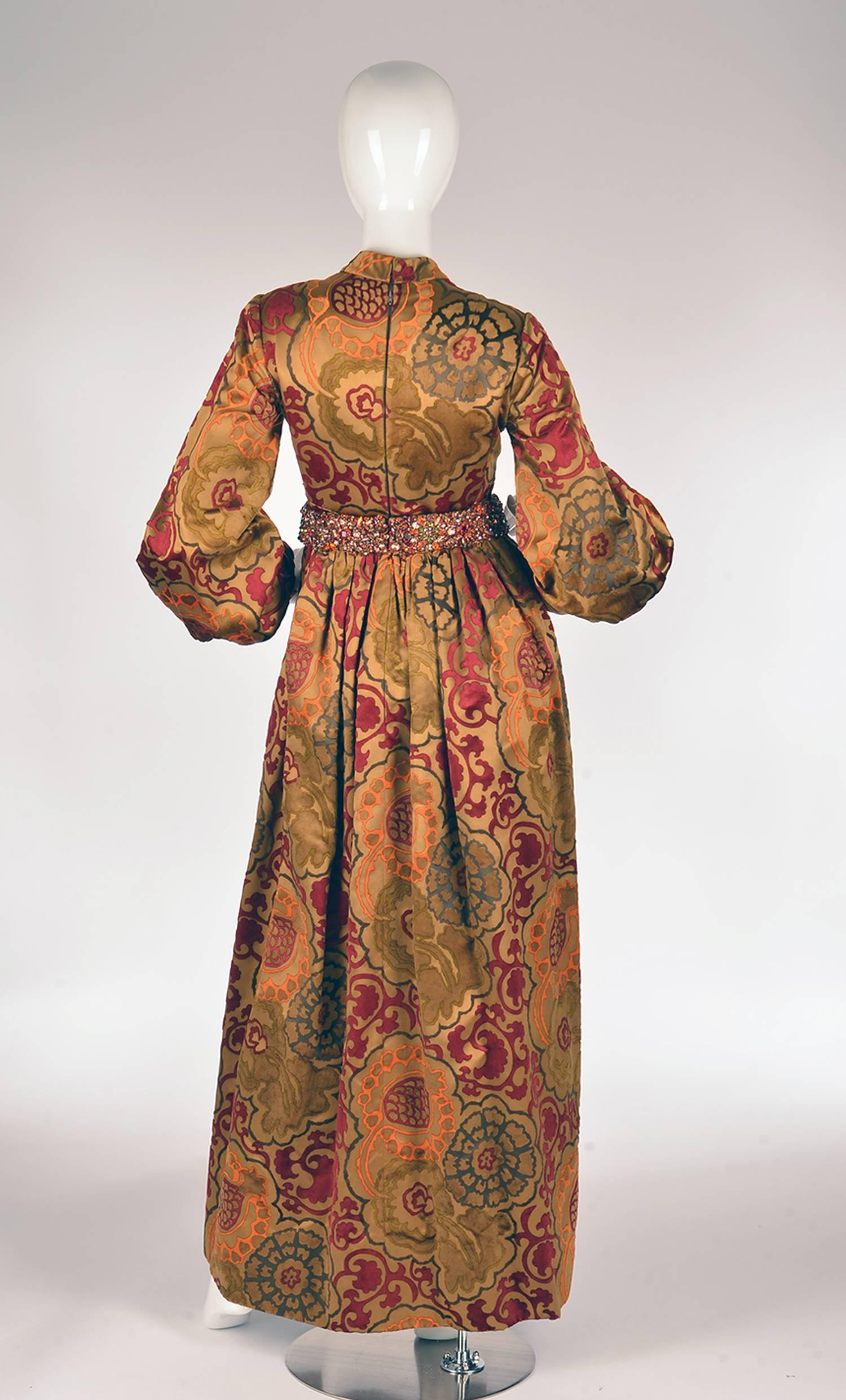 Brown George Halley Silk and Velvet Ochre Renaissance Style Gown