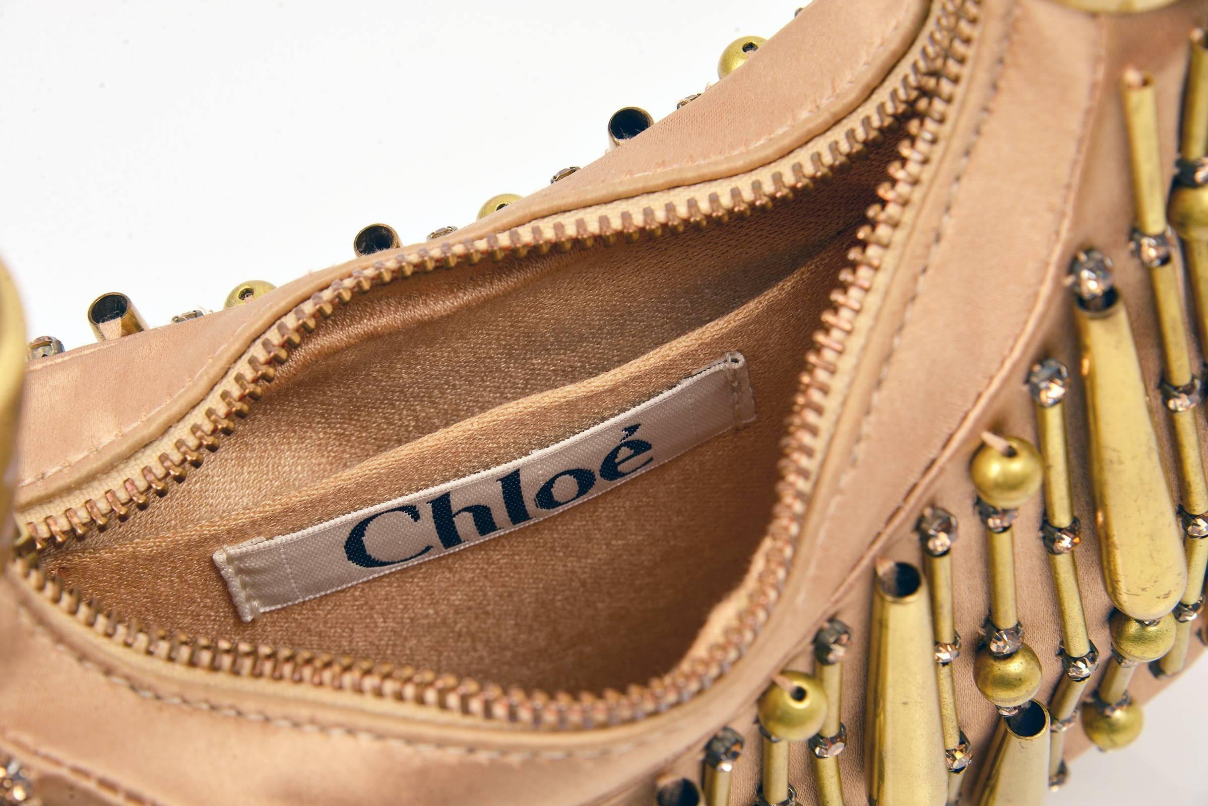 Chloe Champagne Silk Satin and Gold Bracelet Bag 3