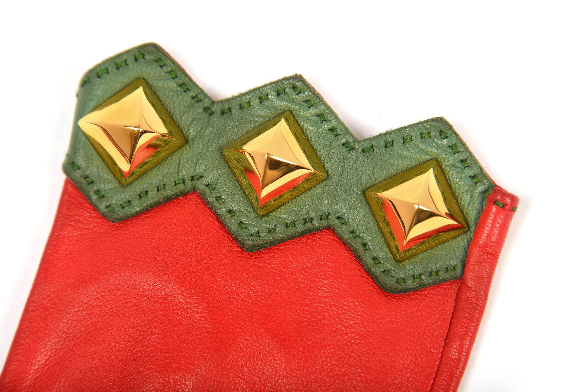 Women's Vintage Hermes Paris Red Leather Gloves