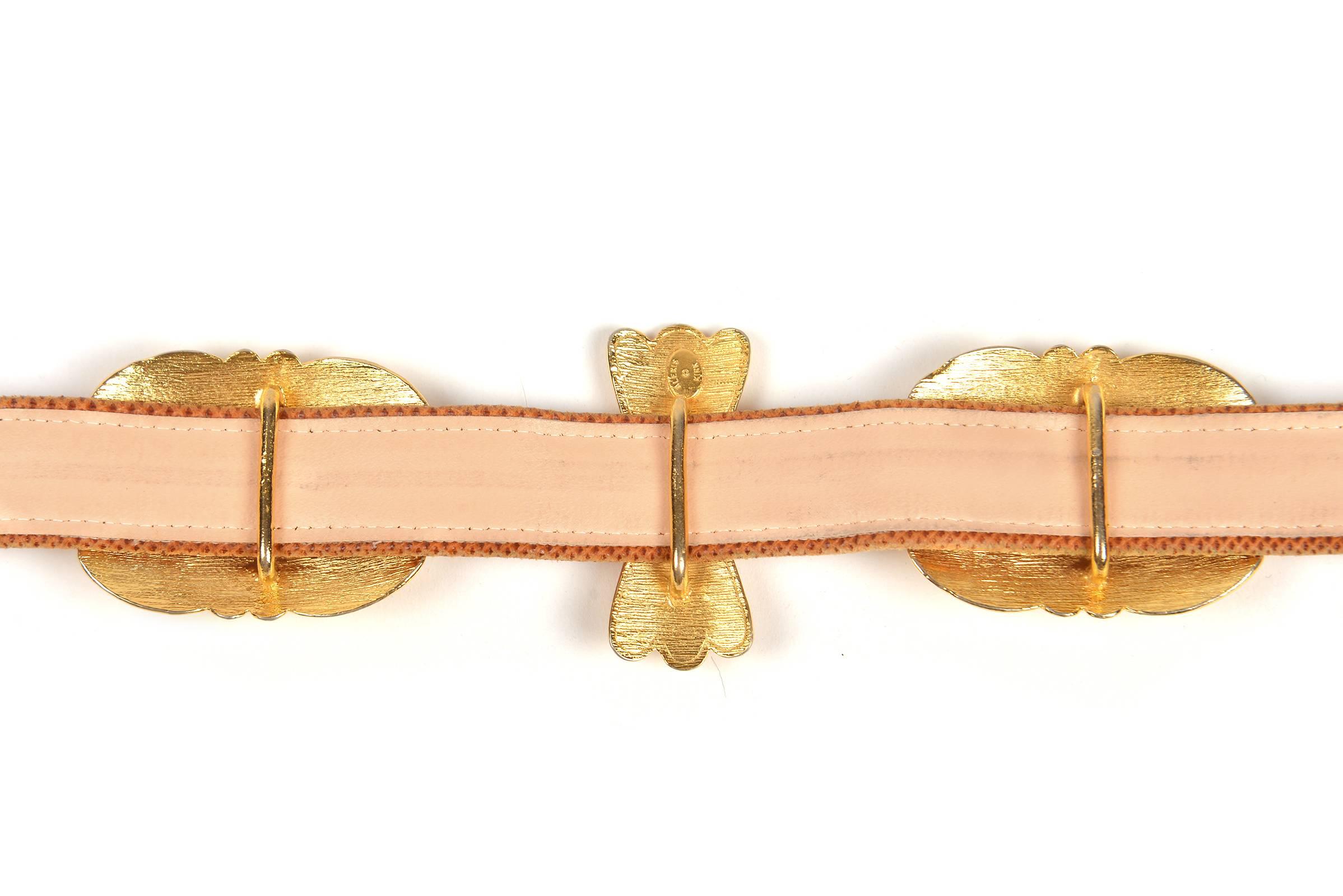Alexis Kirk Vintage Gold Hardware Honey Colored Lizard Belt  In Good Condition For Sale In Houston, TX
