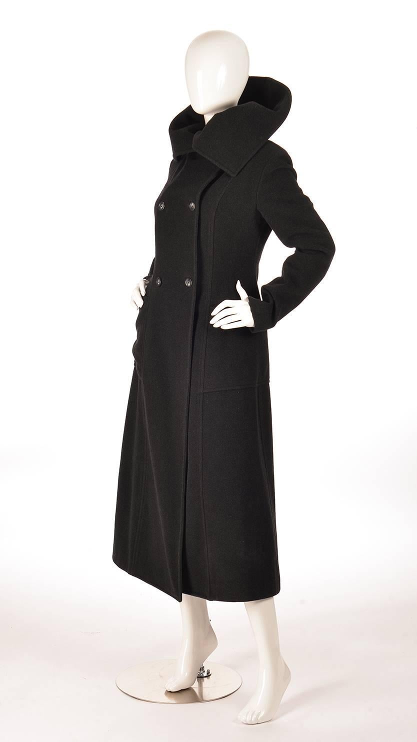 Ivan Grundahal Black Wool Large Collar Coat In Excellent Condition For Sale In Houston, TX