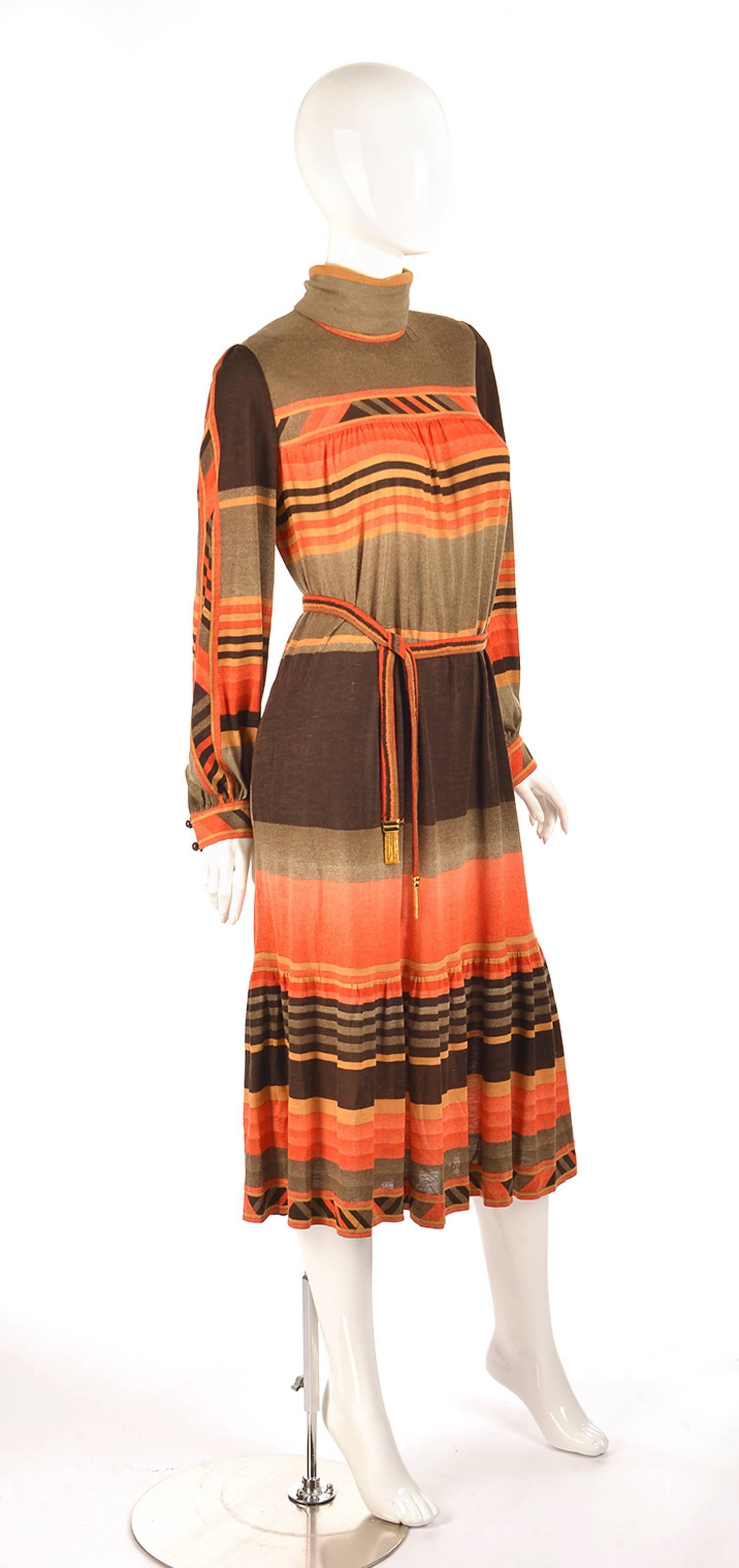 Orange 1970s Leonard Paris Jersey Knit Geometric Dress