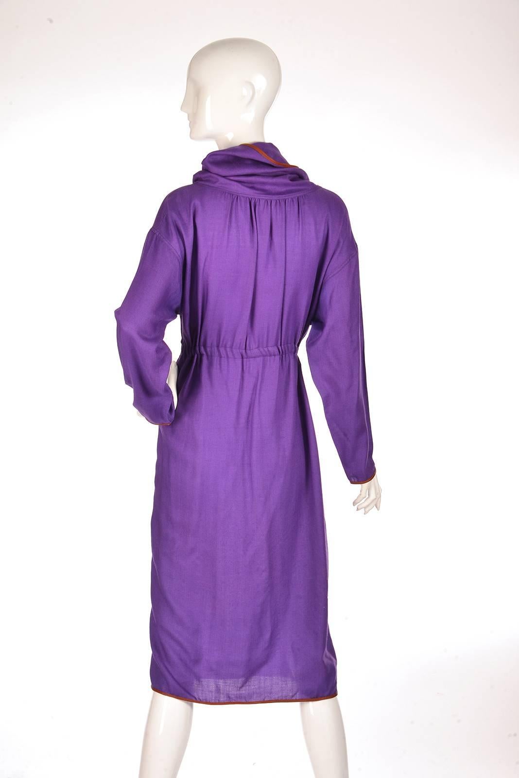 Late 20th Century Geoffrey Beene Purple Hooded Wool Dress  For Sale 2