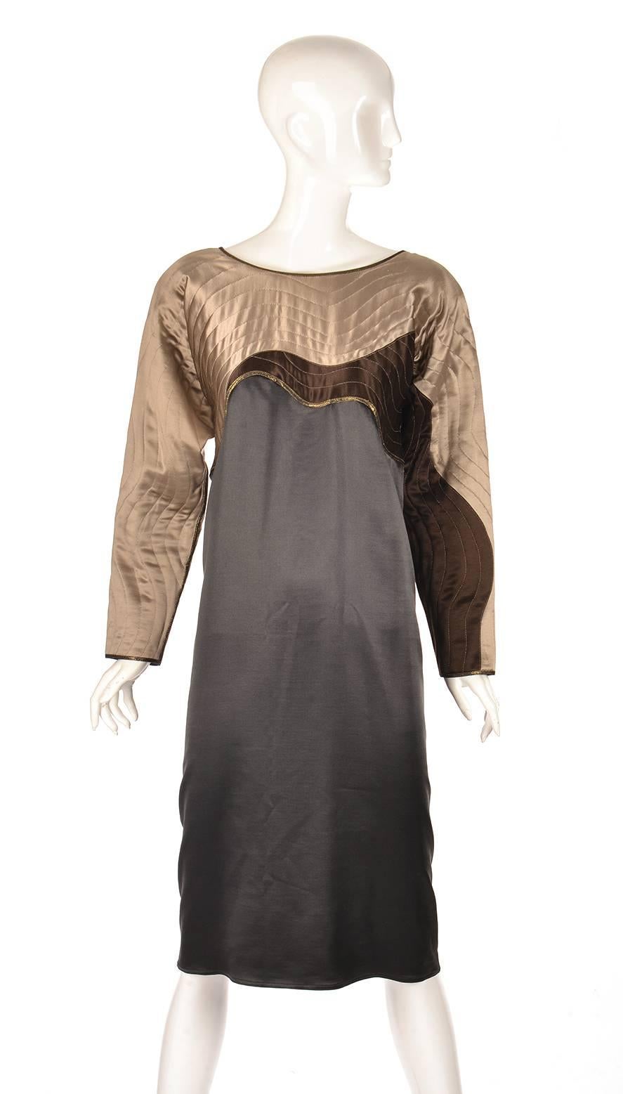 Black Late 20th Century Bergdorf Goodman Quilted Satin Abstract Wave Dress For Sale