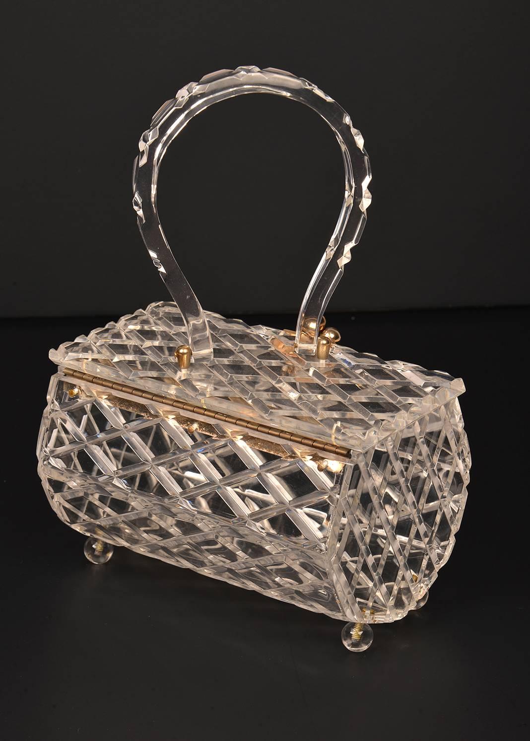 1950s Lucite Diamond Lattice Top Handle Evening Bag 3