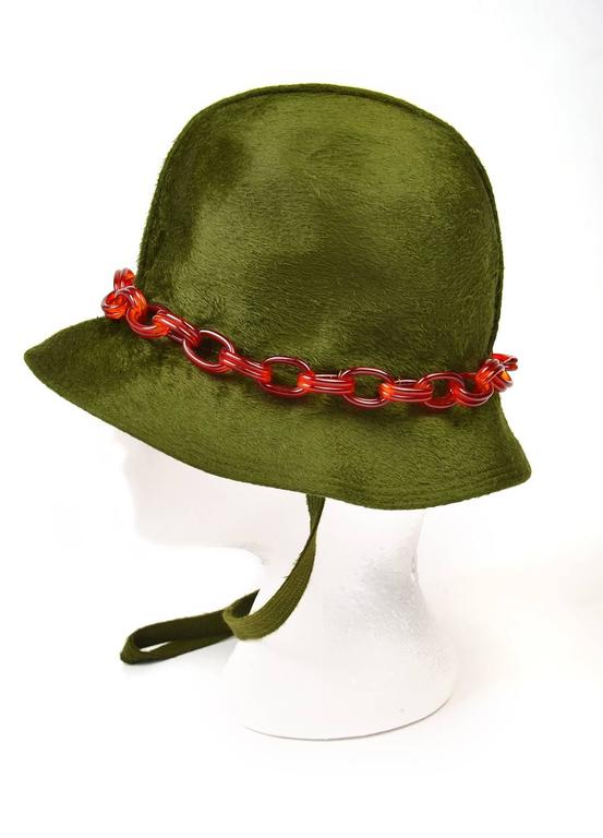 Mr John Jr Trevi Moss Green Hat with Tortoiseshell Lucite Chain, 1970s ...