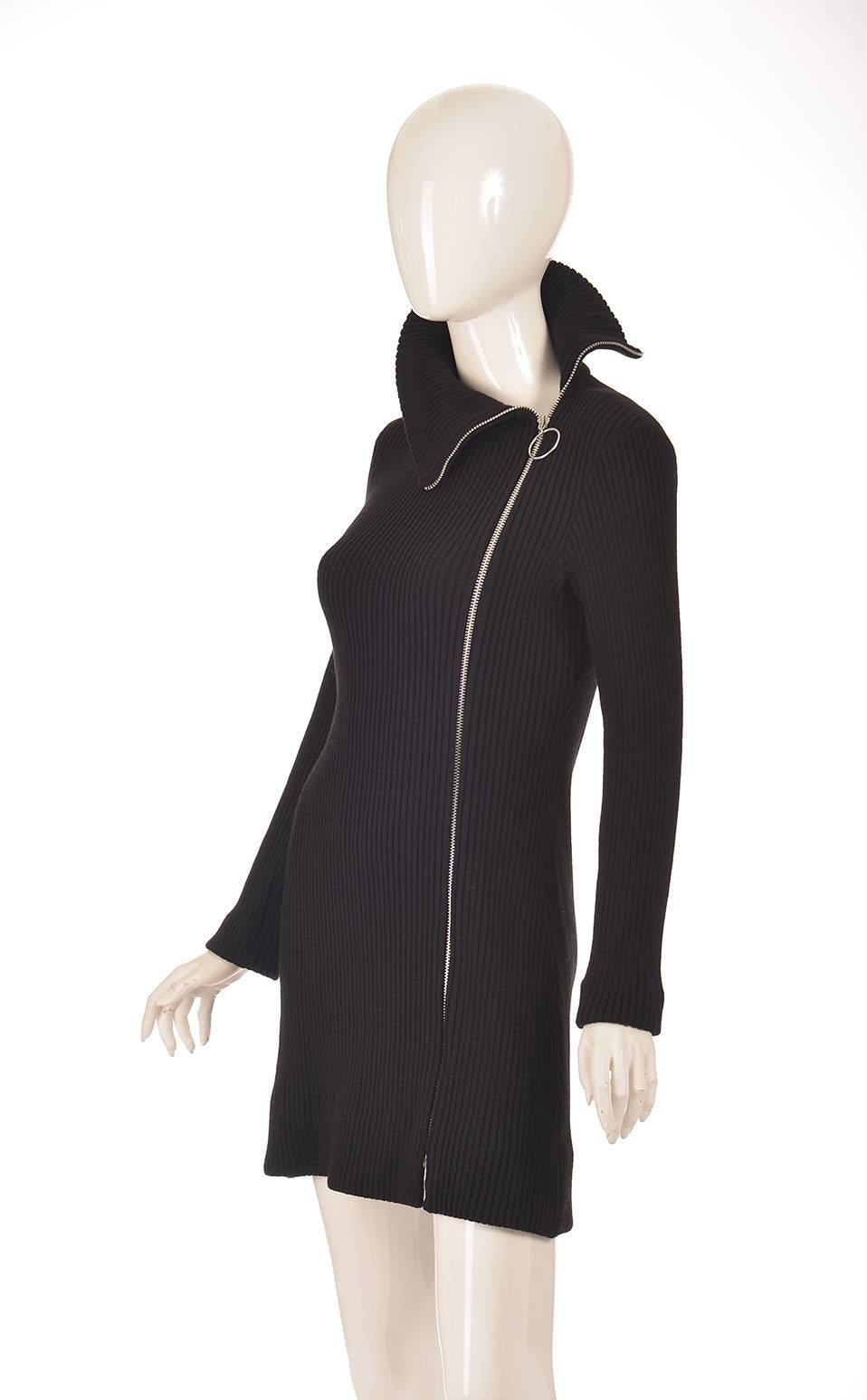 Black 1960s Rudy Gernreich for Harmon Knitwear Full Pull Zipper Sweater Dress
