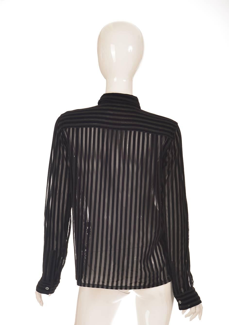 Black Comme des Garcons Junya Watanabe Velvet Striped Blouse, 1990s  For Sale