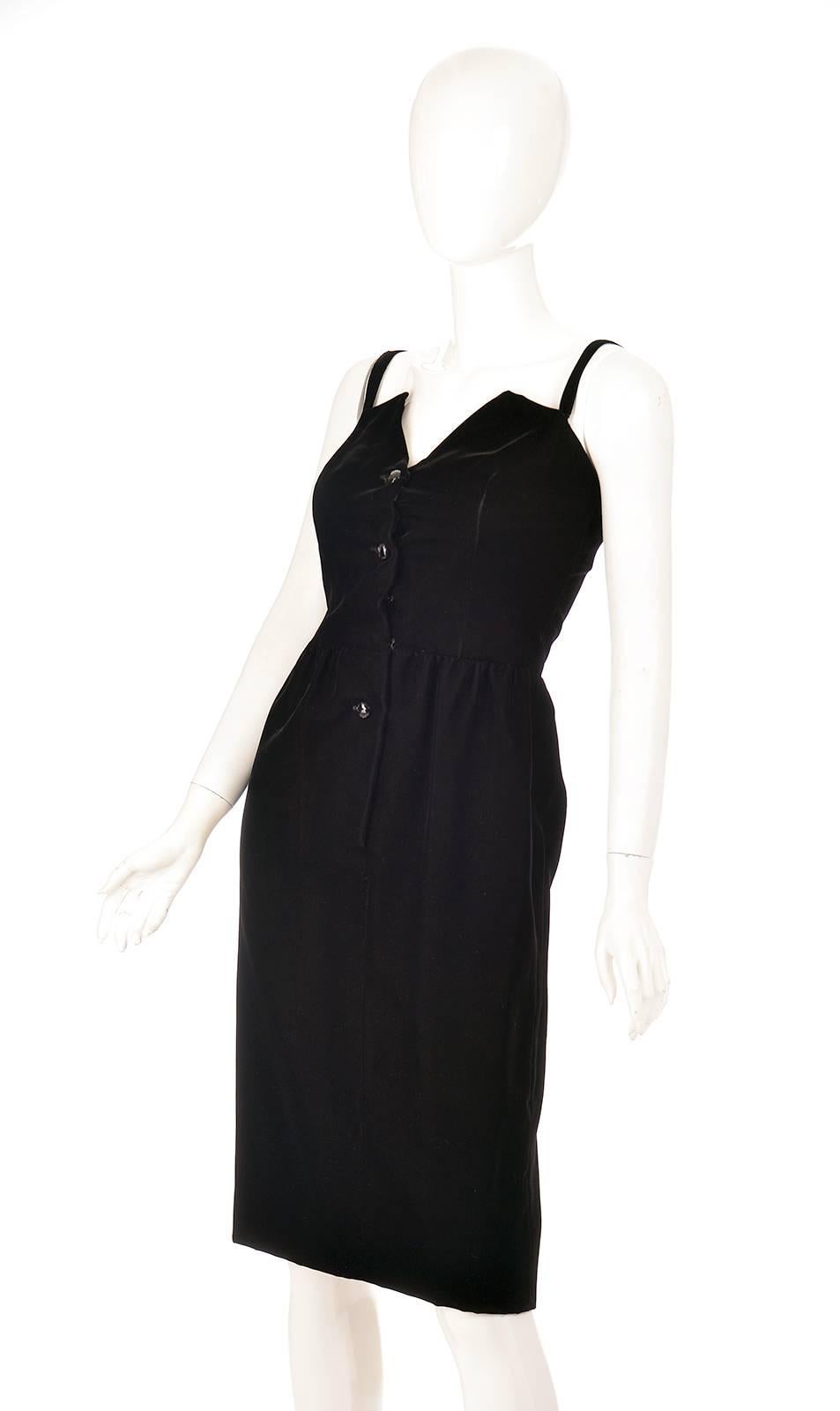 Givenchy Nouvelle Boutique Black Velvet Dress, 1970s  In Good Condition For Sale In Houston, TX