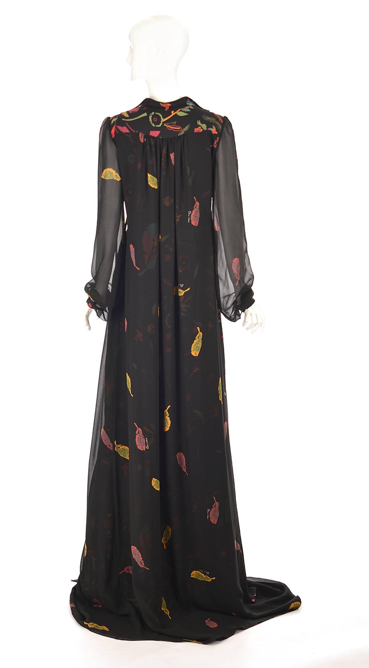  Ossie Clark Black Silk Empire Feather Print Gown, 2008 In New Condition For Sale In Houston, TX