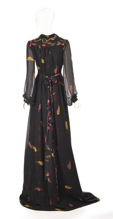 Women's  Ossie Clark Black Silk Empire Feather Print Gown, 2008 For Sale