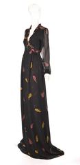 Ossie Clark Black Silk Empire Feather Print Gown, 2008