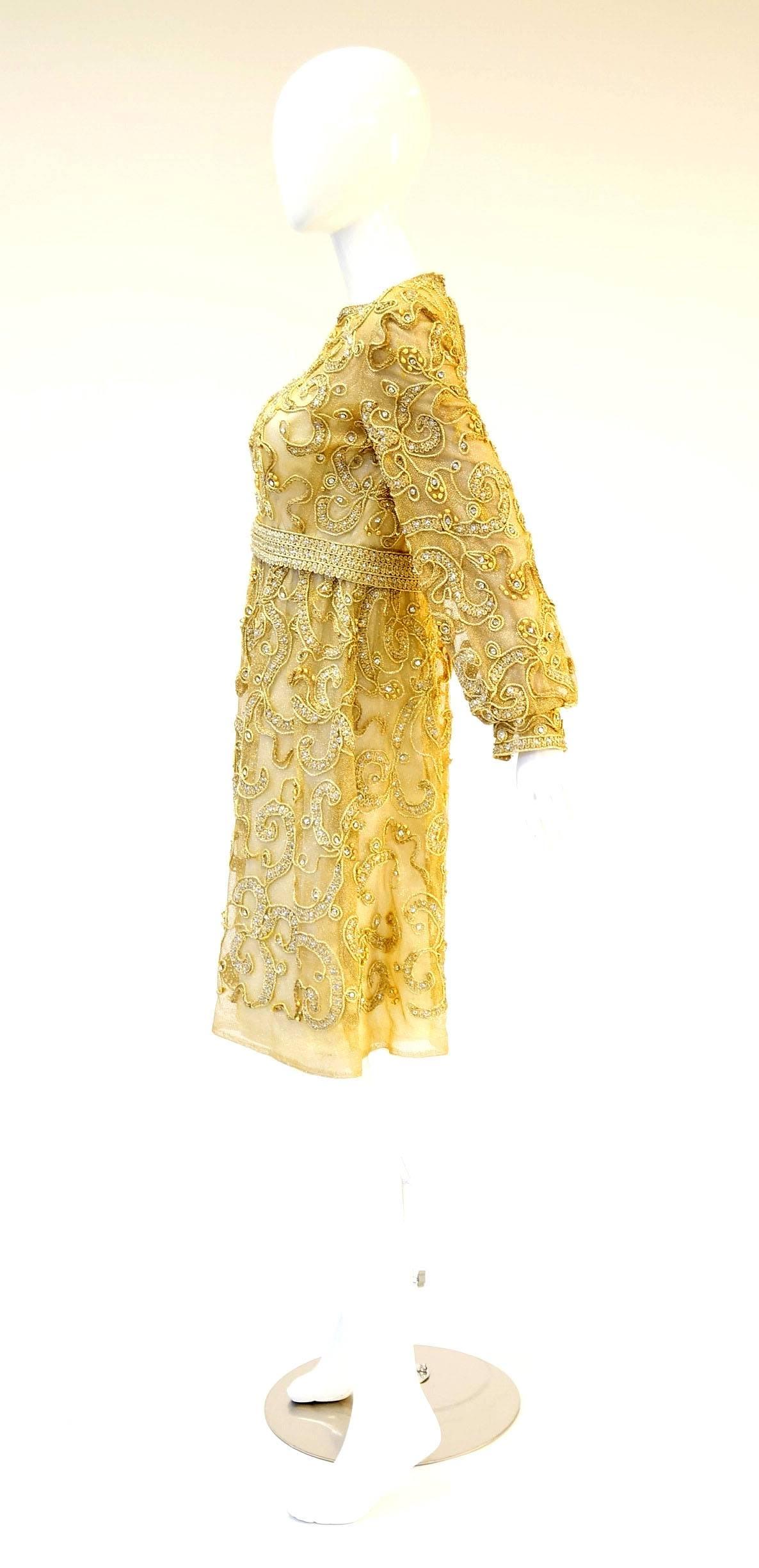 1966 Malcolm Star Embroidered Gold Coctail Dress 1