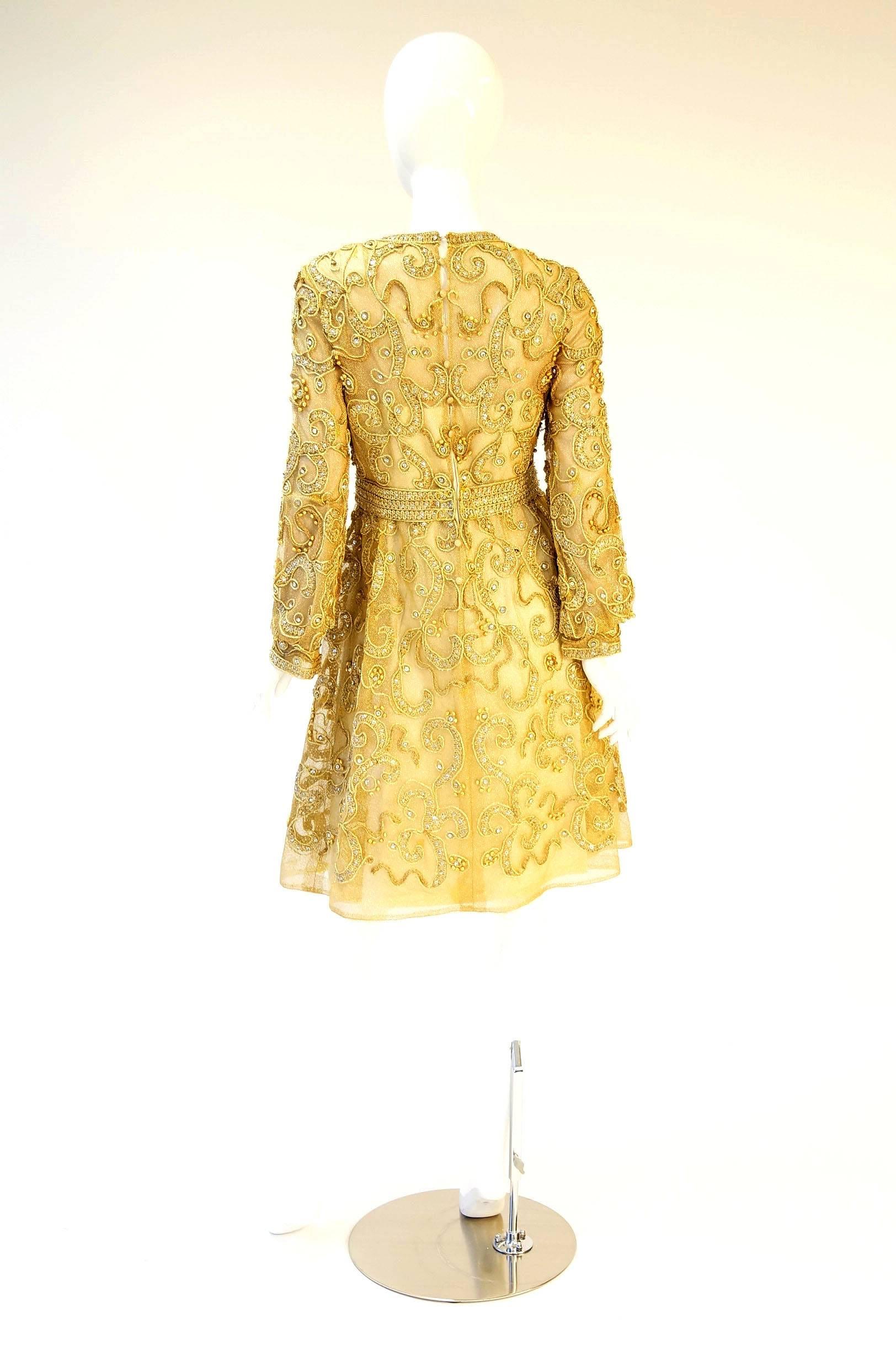 1966 Malcolm Star Embroidered Gold Coctail Dress 3