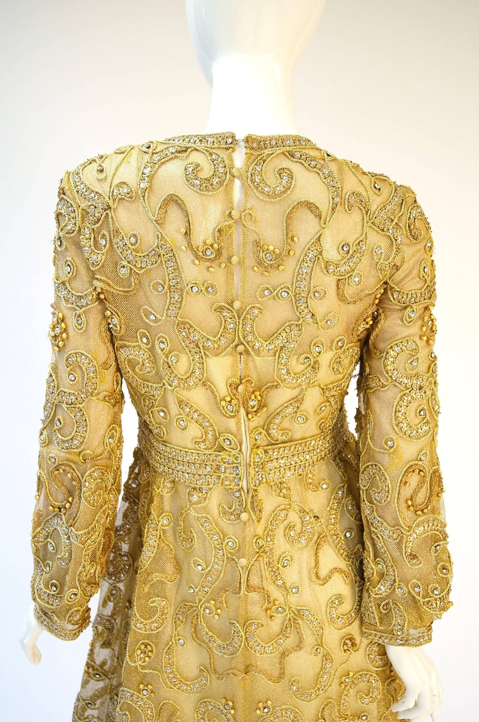 1966 Malcolm Star Embroidered Gold Coctail Dress 4