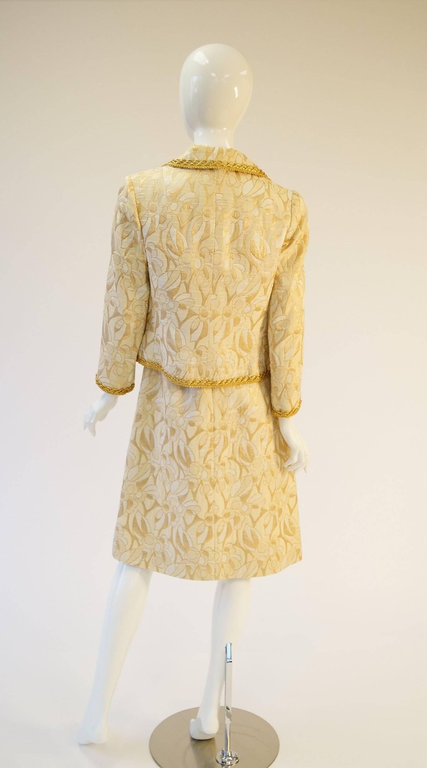 Women's 1960's Mollie Parnis Gold and Cream Dress Suit