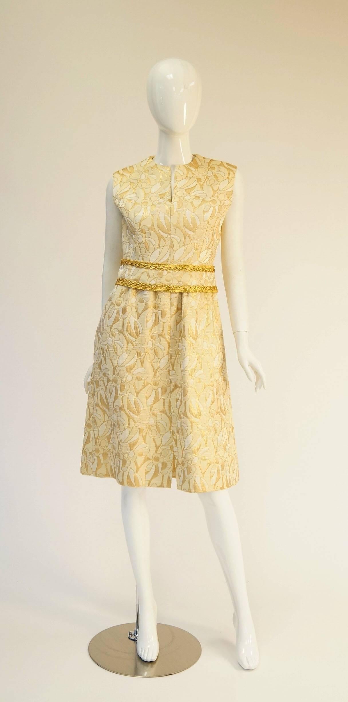 1960's Mollie Parnis Gold and Cream Dress Suit 3