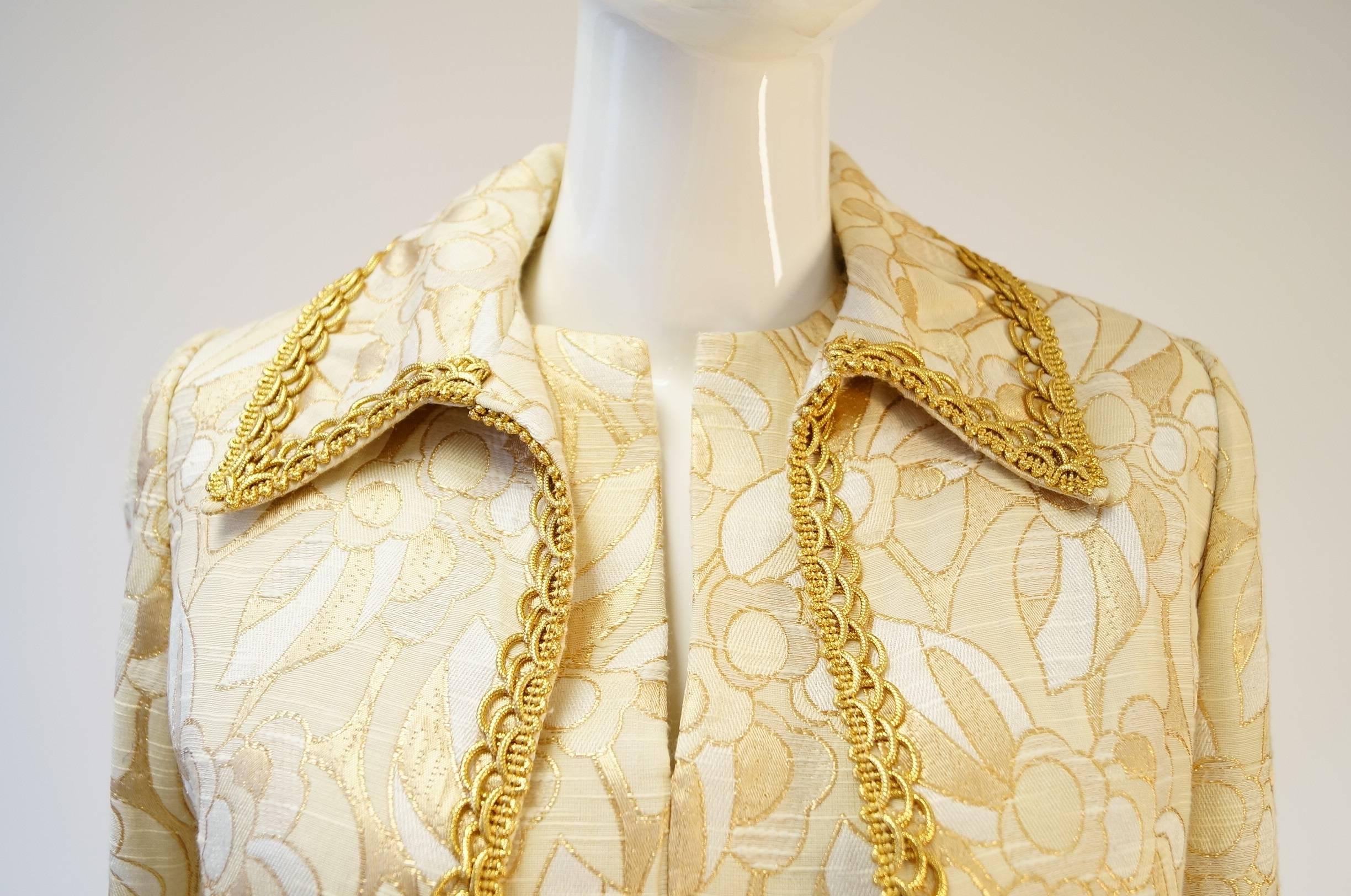 1960's Mollie Parnis Gold and Cream Dress Suit 4