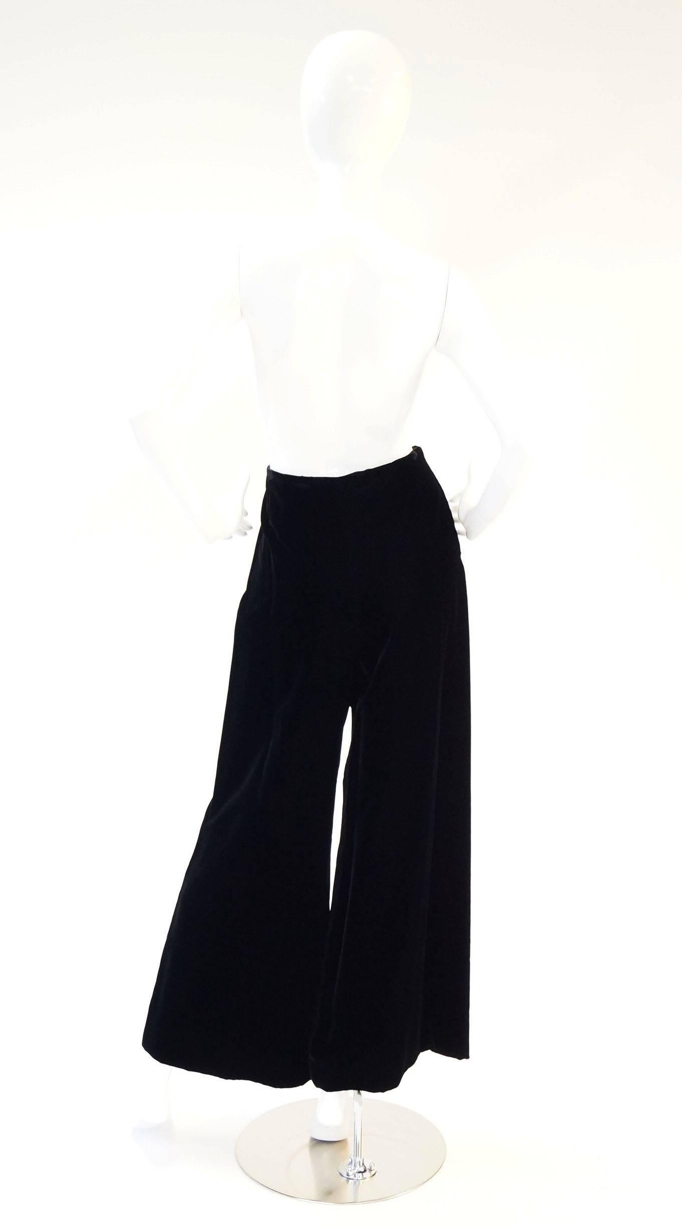 1960s Black Velvet Tunic and Pants Set with Gold Neck Trim 3