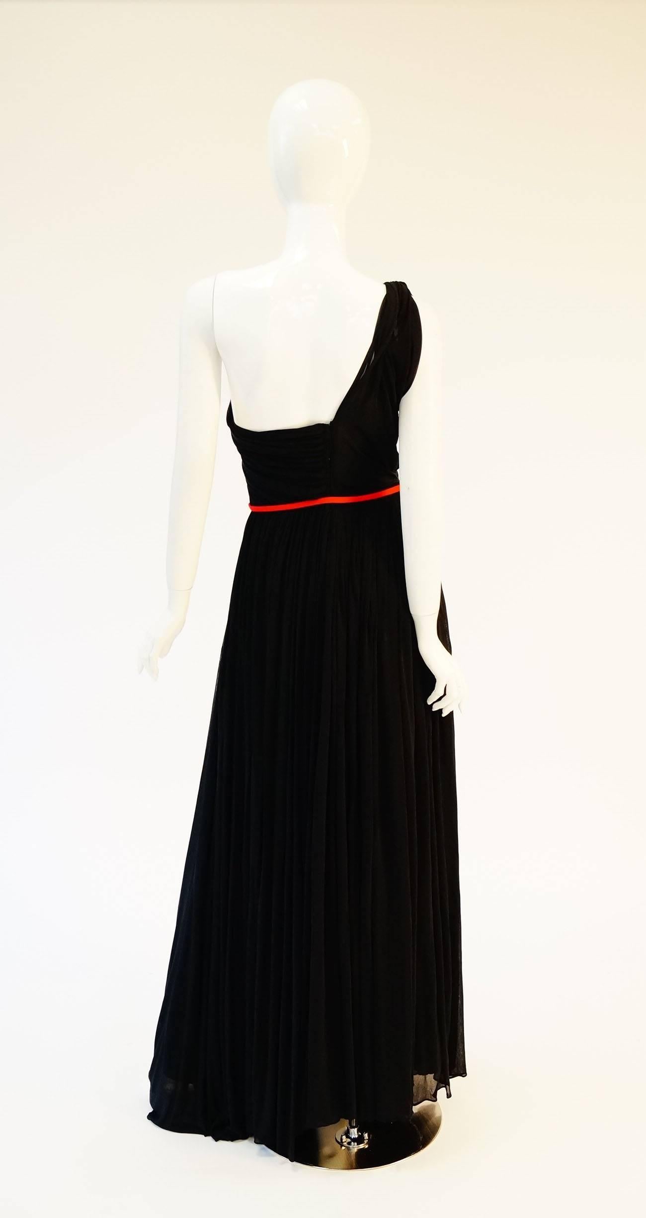 Important 1940s Madame Grès Grecian Goddess Silk Knit Gown in Black and Red In Excellent Condition For Sale In Houston, TX