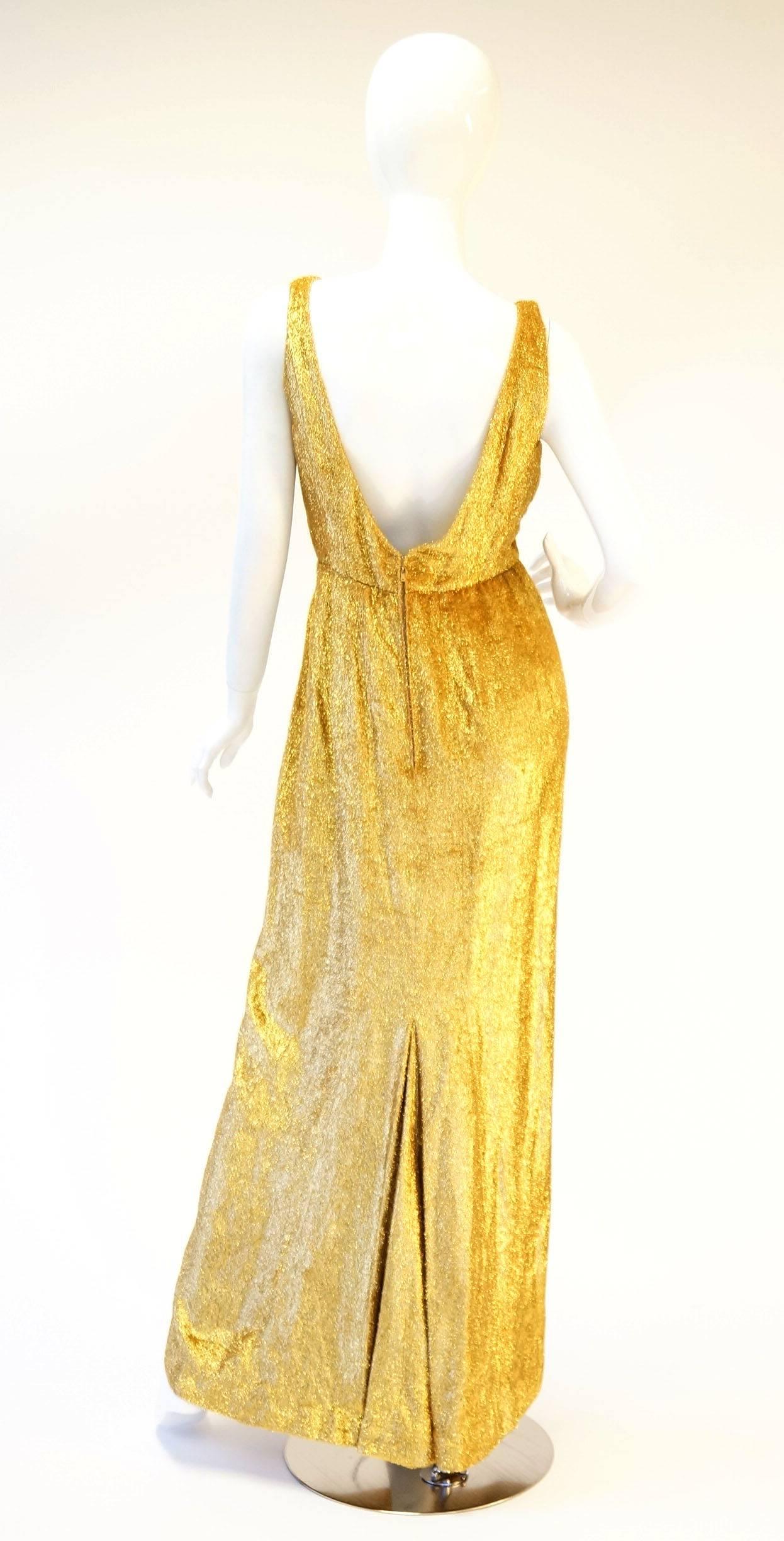 Women's Rare 1960s Norman Hartnell Gold Lame and Mink Dress and Coat For Sale