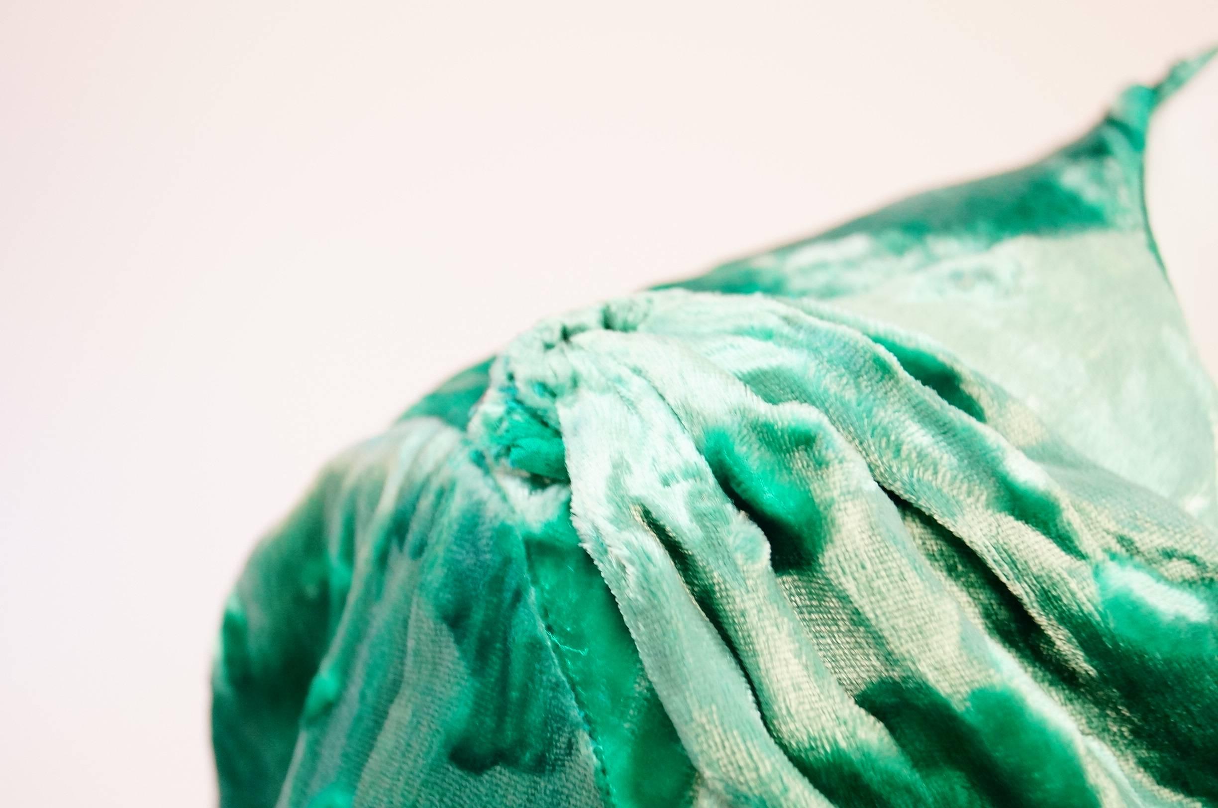 Vintage Galanos Green Crushed Velvet Evening Dress For Sale 1