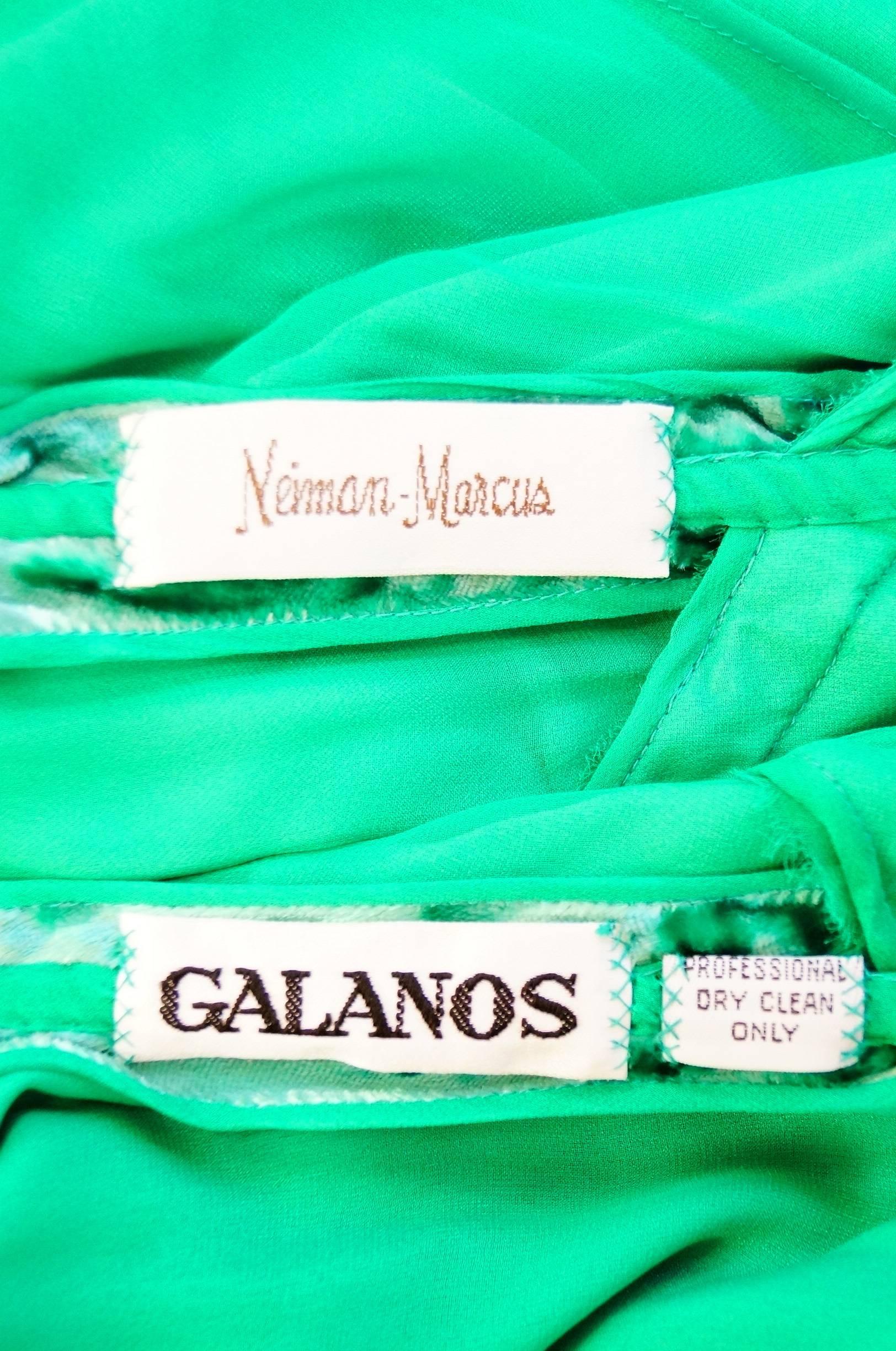 Vintage Galanos Green Crushed Velvet Evening Dress For Sale 4
