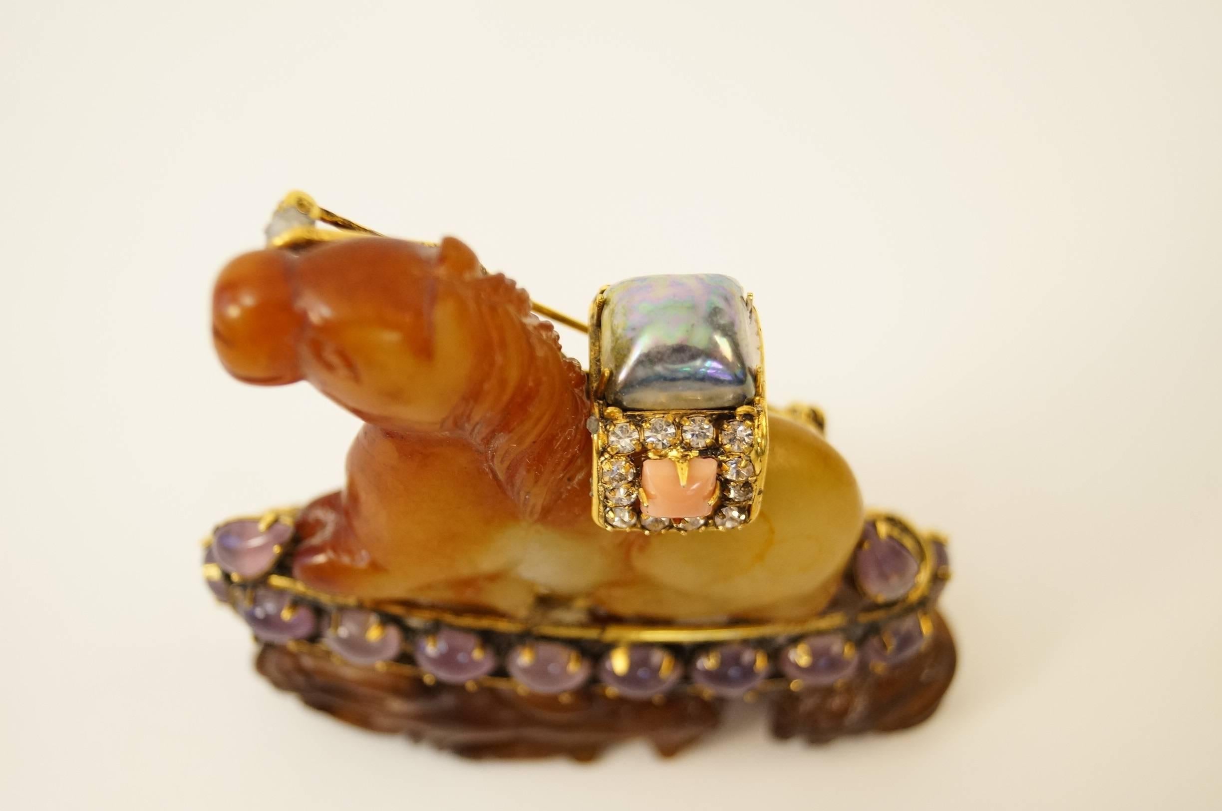 Iradj Moini Antique Agate and Jeweled Horse Brooch For Sale 6