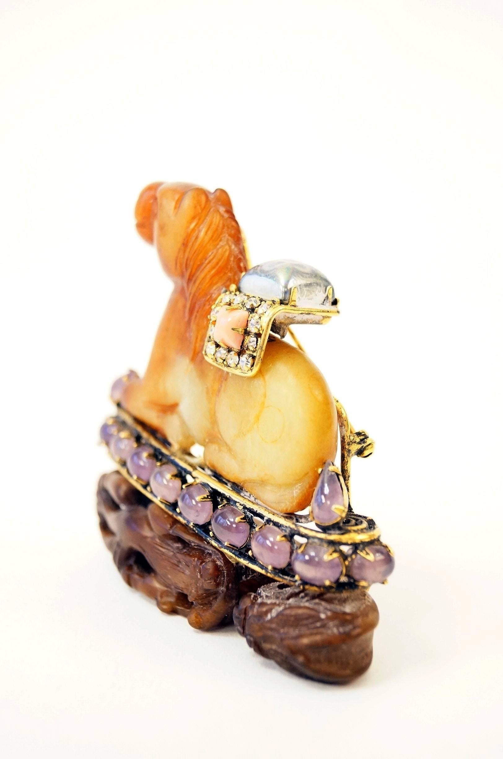 Iradj Moini Antique Agate and Jeweled Horse Brooch In Good Condition For Sale In Houston, TX