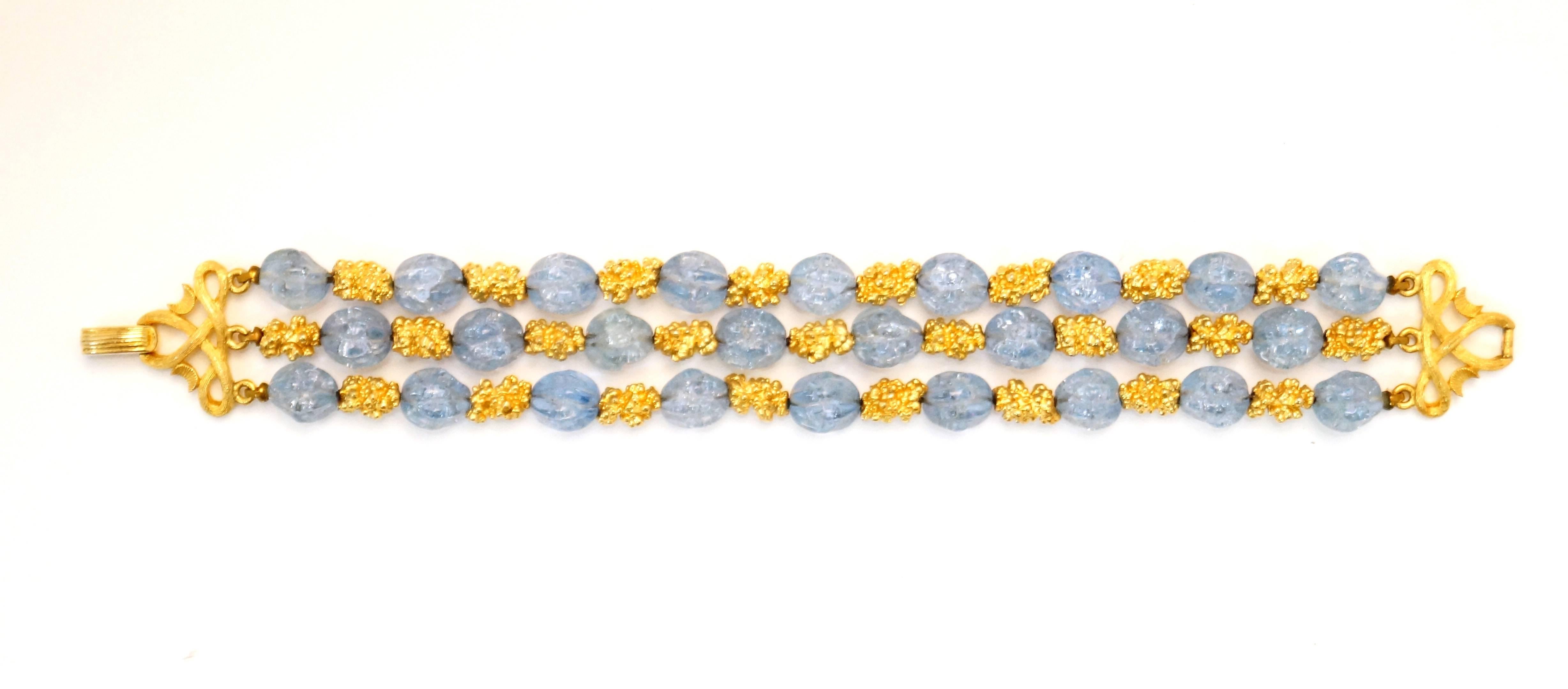 1950s Trifari Grand Parure - Blue Rhinestone with Gold Tone Nugget Spacers For Sale 1